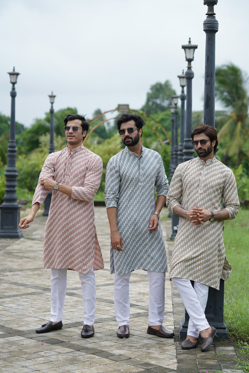 Rust Pink Designer Lucknowi Embroidered Men's Kurta Pyjama Set