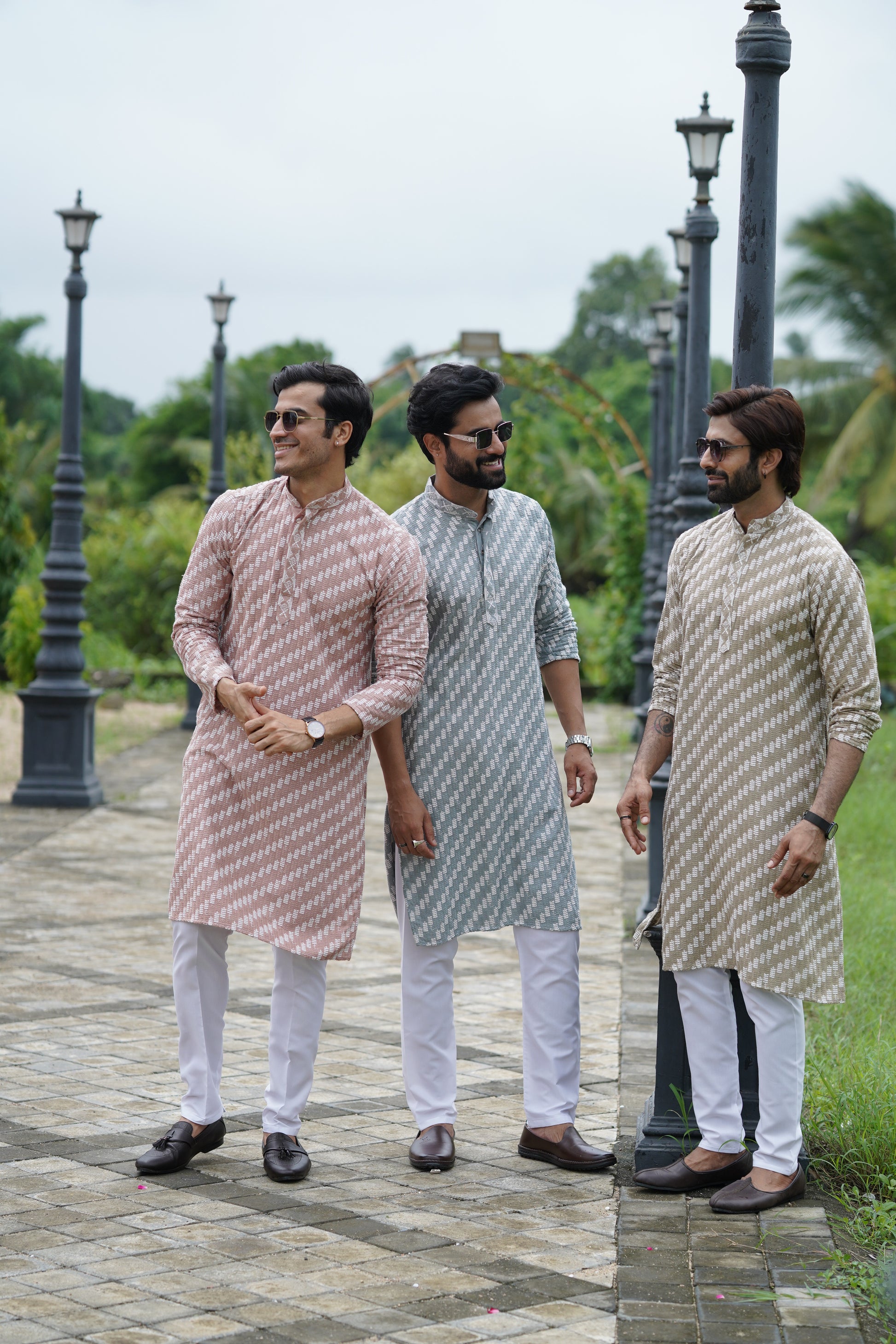 Dark Brown Designer Lucknowi Embroidered Men's Kurta Pyjama Set