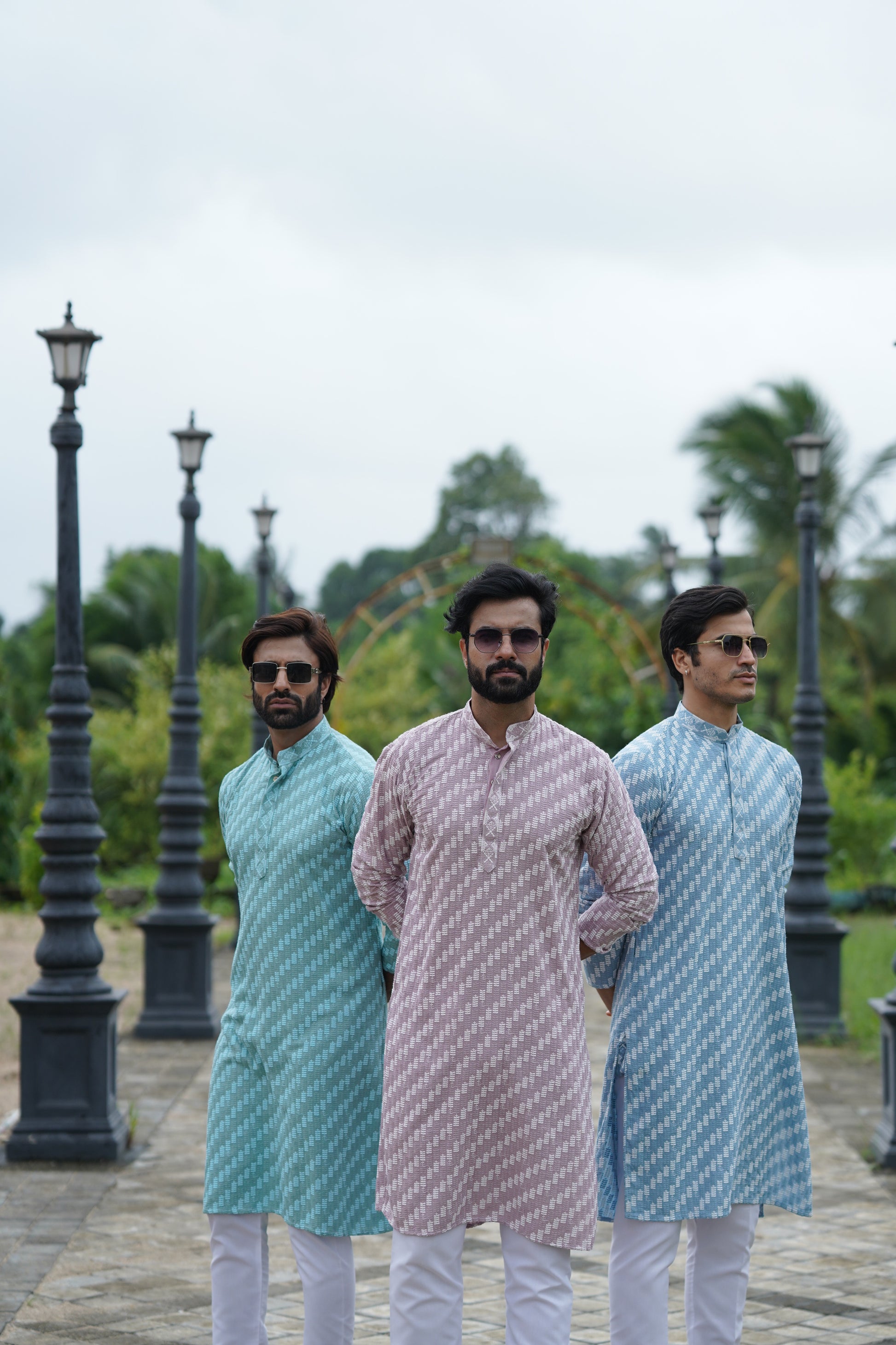 Blue Designer Lucknowi Embroidered Men's Kurta Pyjama Set