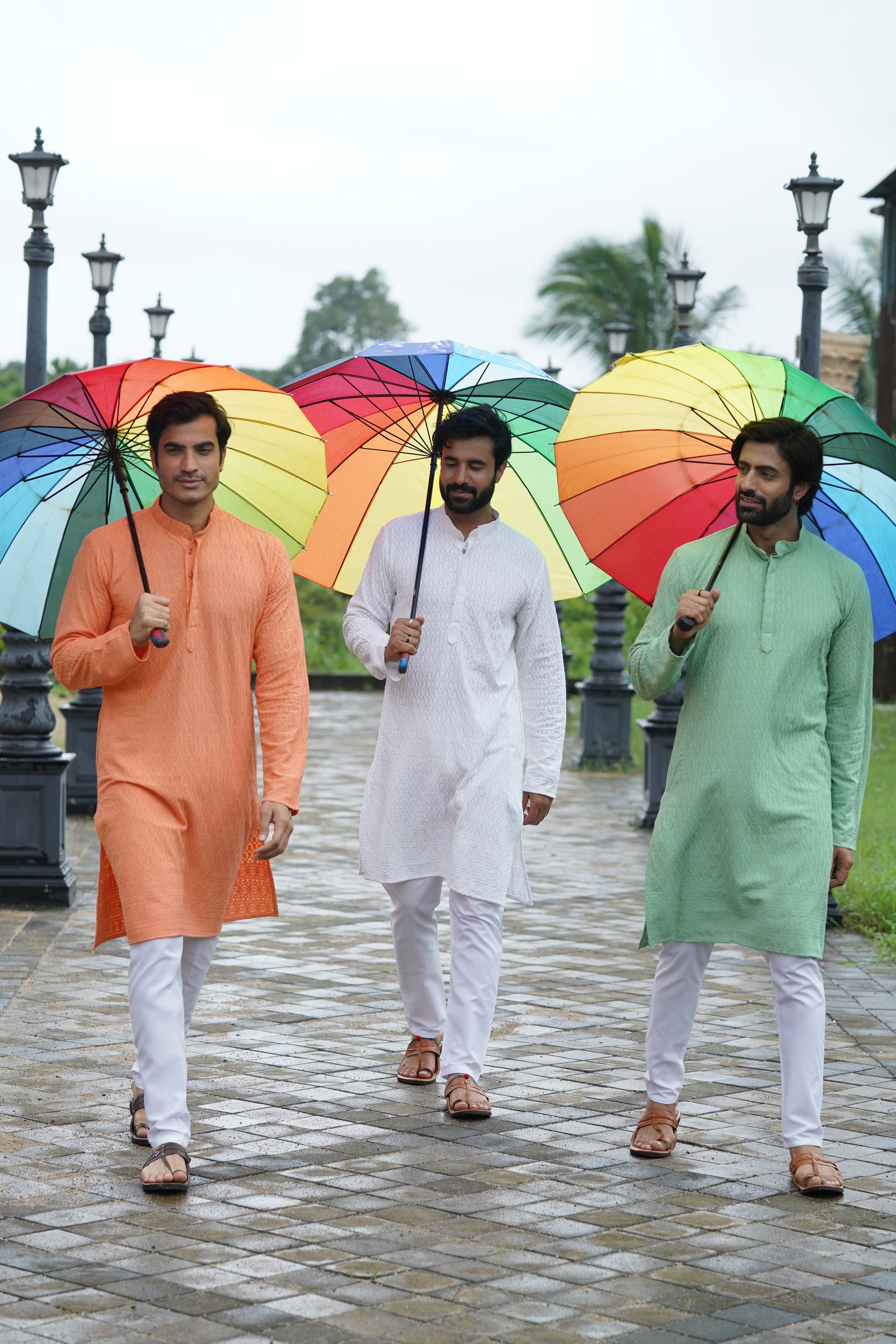 Peach Chikankari Embroidered Men’s Kurta Pyjama Set