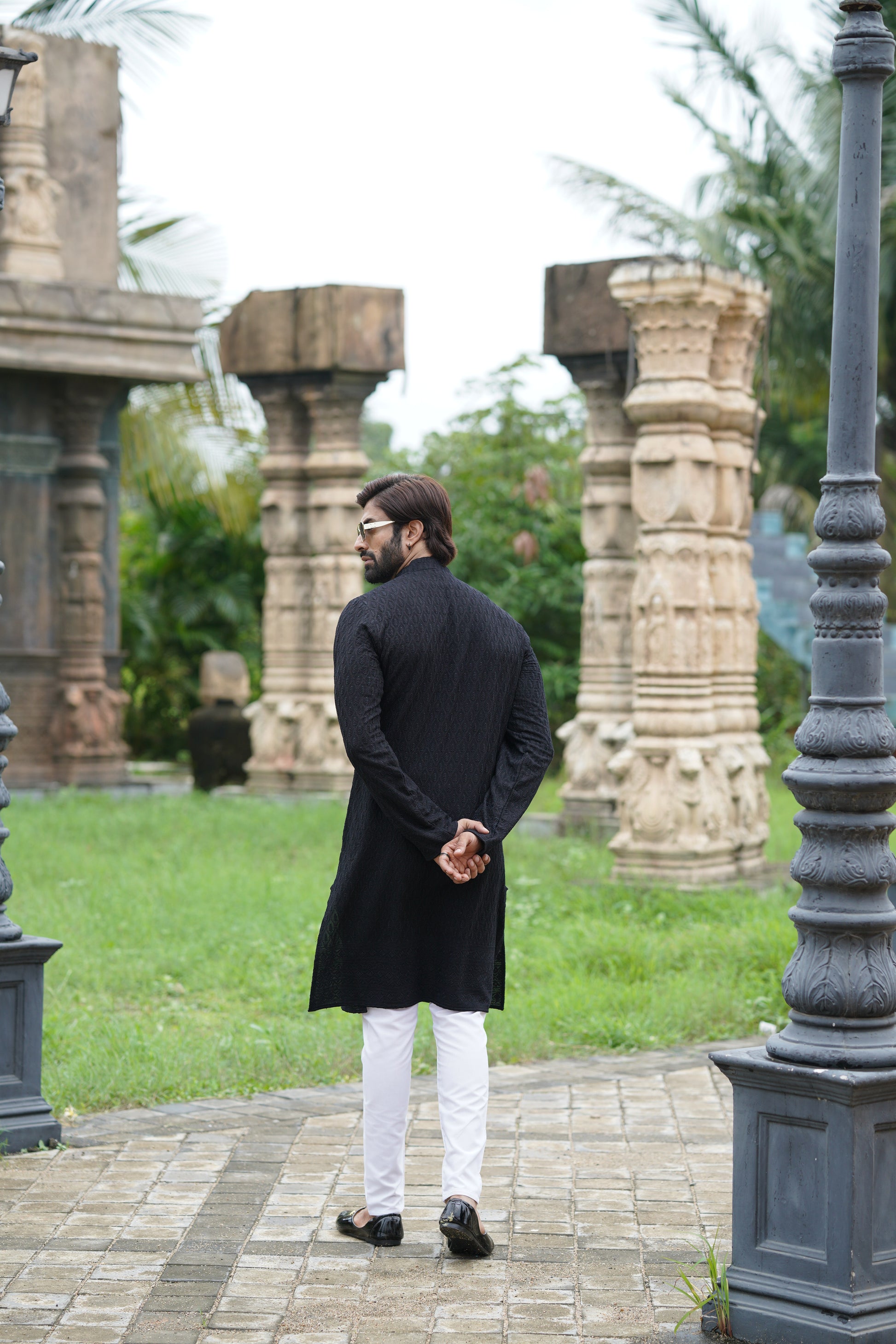 Black Chikankari Embroidered Men’s Kurta Pyjama Set
