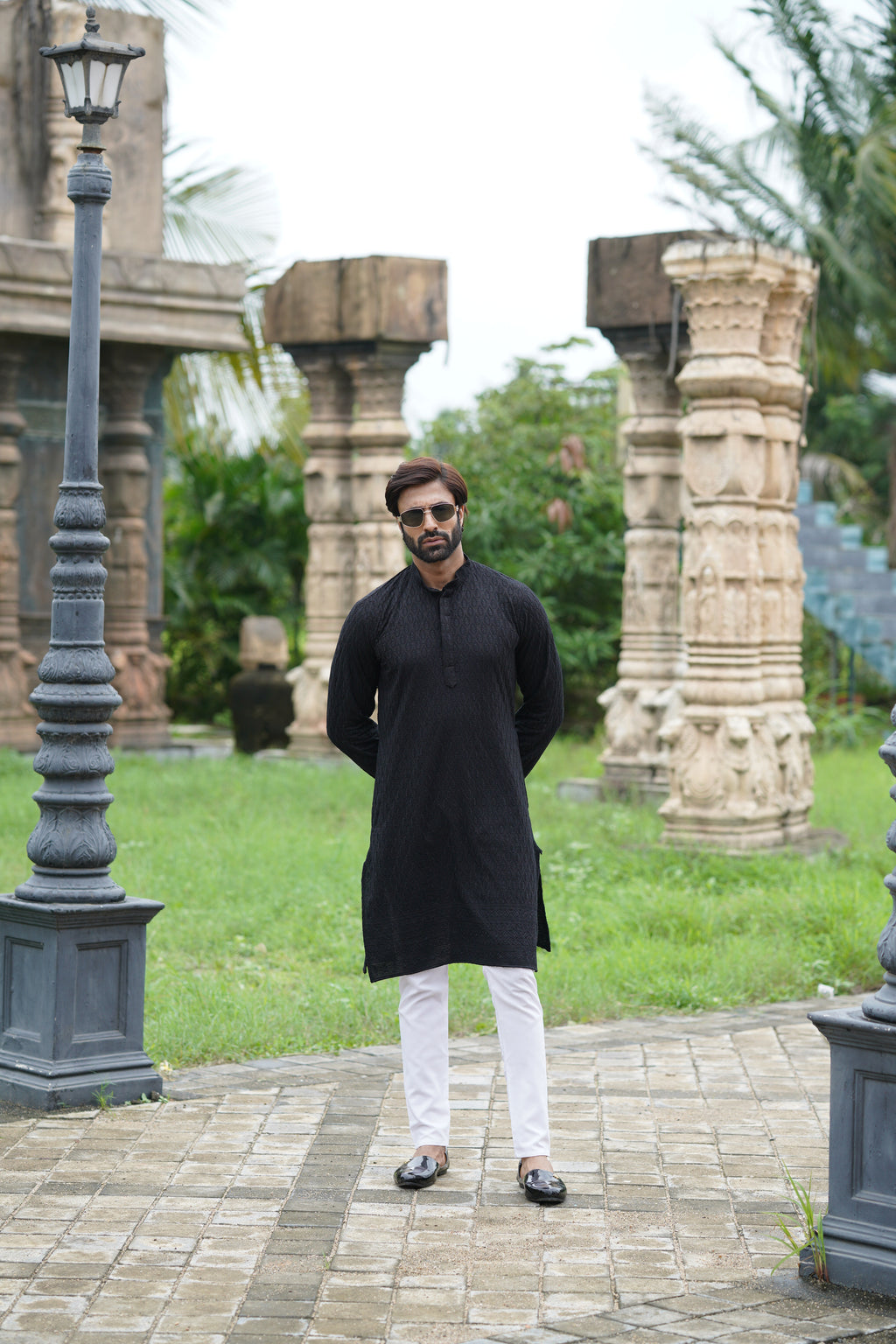Black Chikankari Embroidered Men’s Kurta Pyjama Set