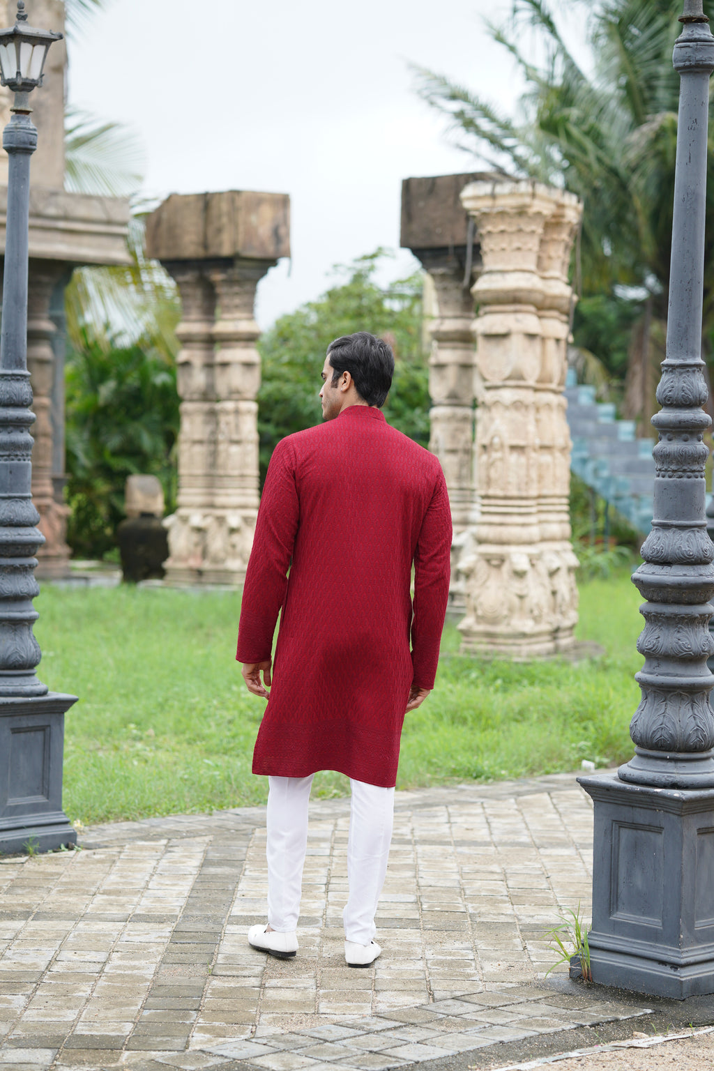 Maroon Chikankari Embroidered Men’s Kurta Pyjama Set