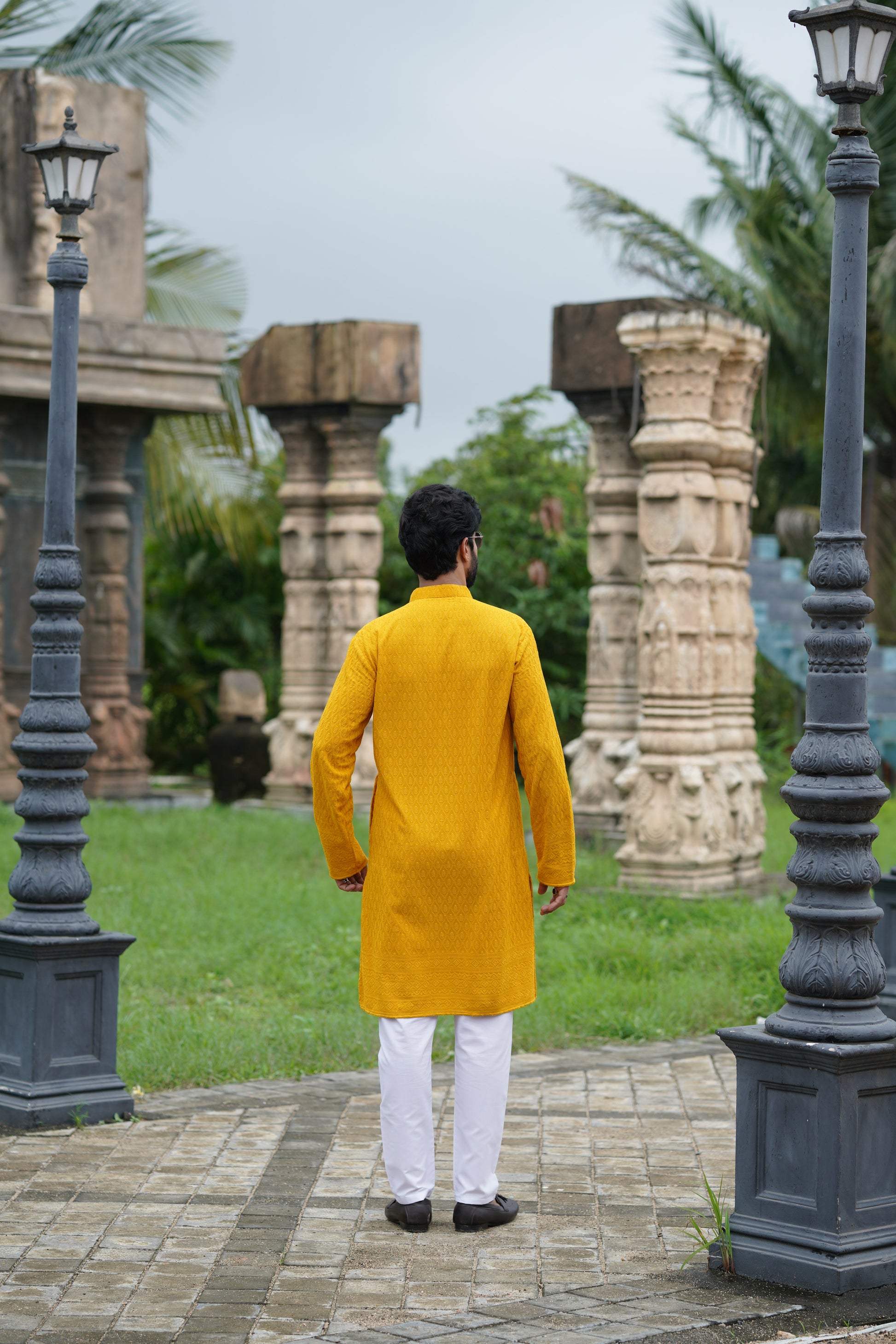 Yellow Chikankari Embroidered Men’s Kurta Pyjama Set