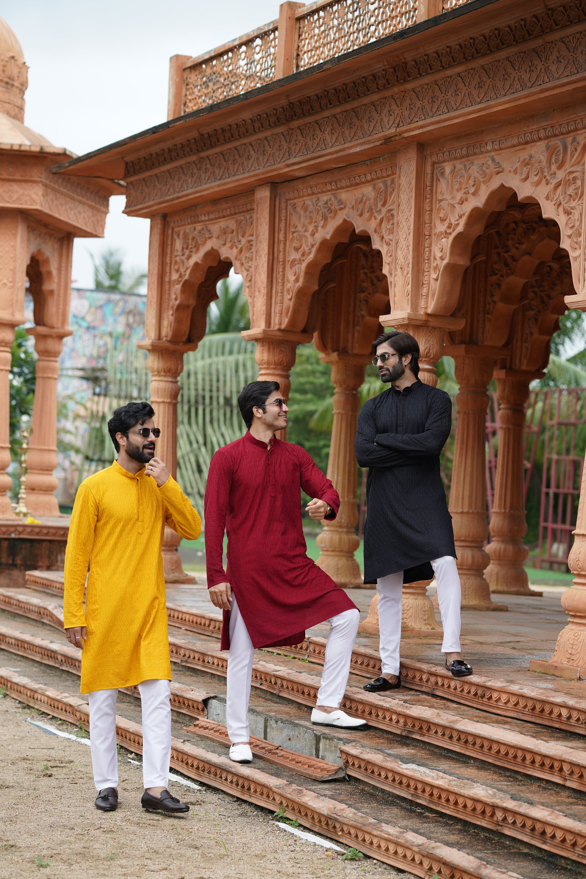Maroon Chikankari Embroidered Men’s Kurta Pyjama Set