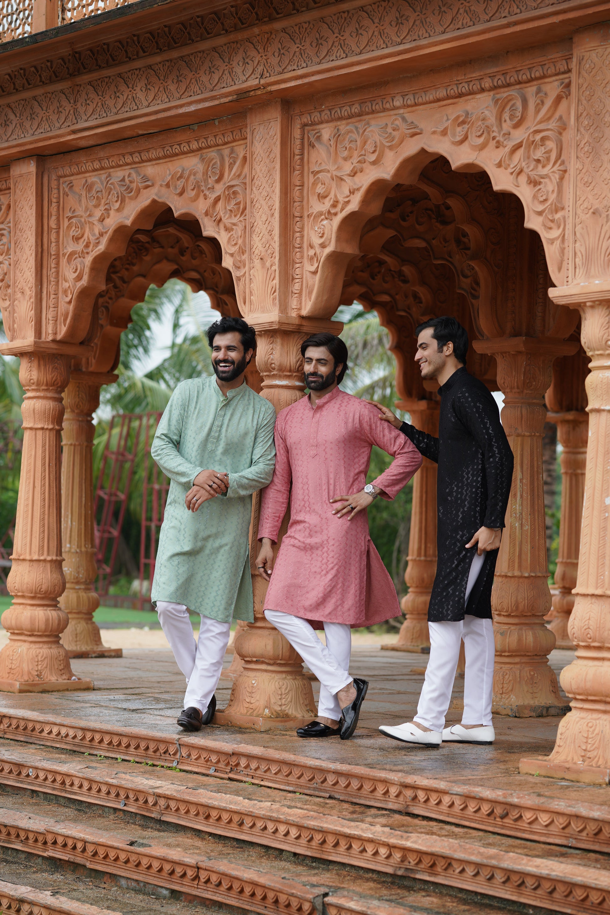 Men's Peach Chikankari Embroidered and Sequin Kurta