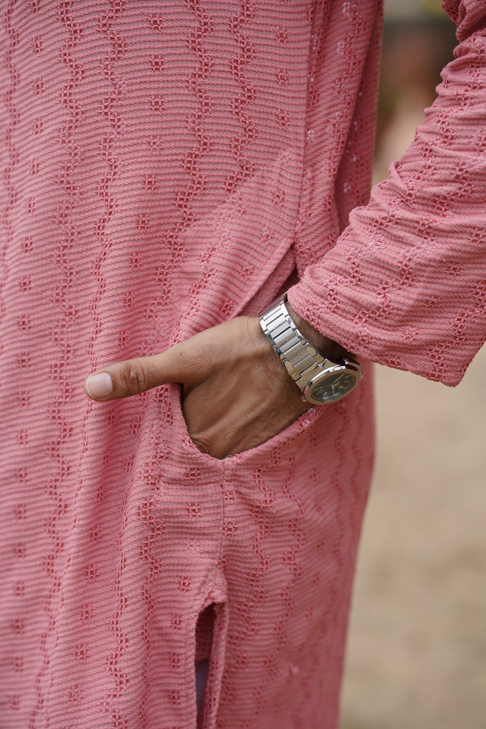 Men's Peach Chikankari Embroidered and Sequin Kurta