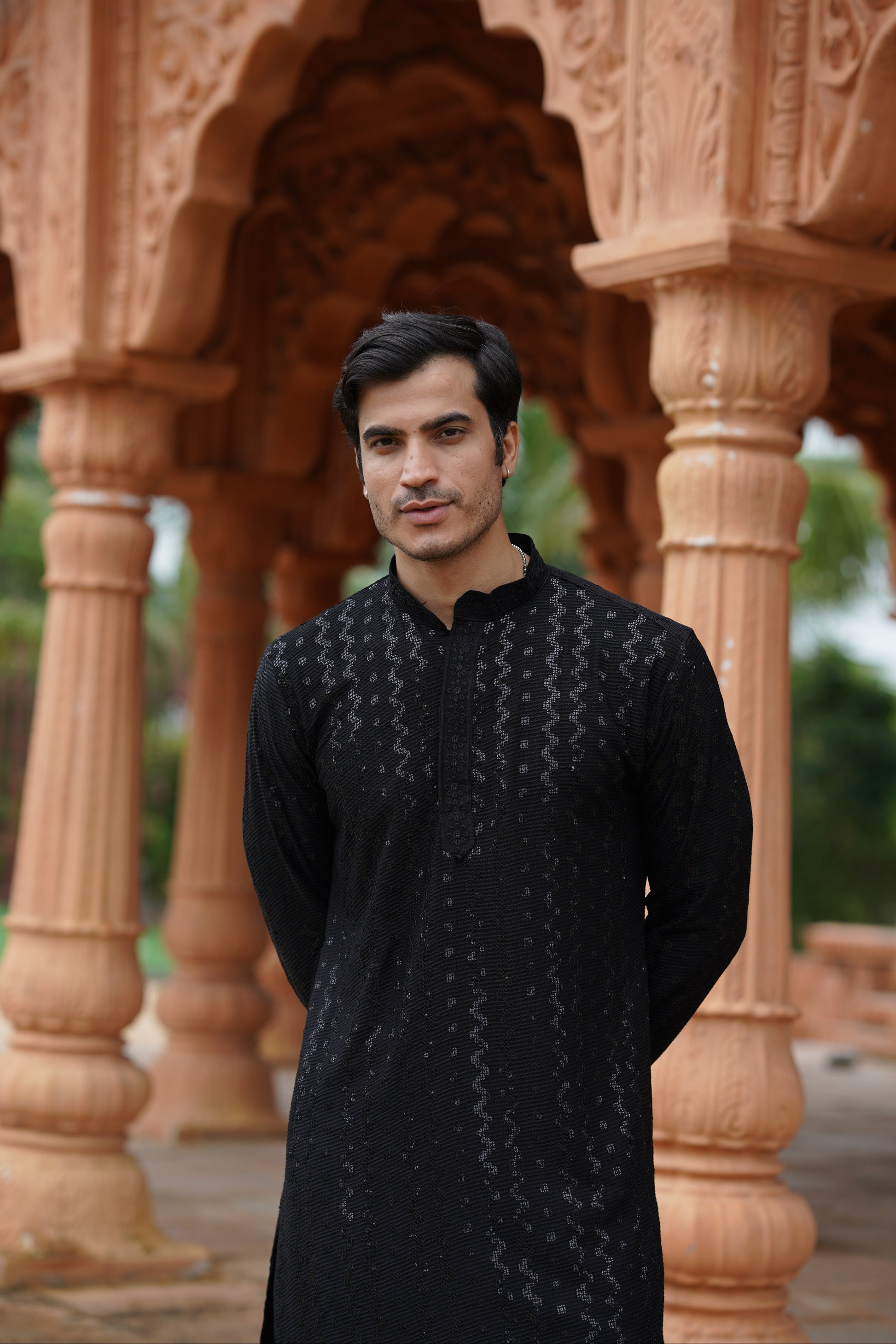 Men's Black Chikankari Embroidered and Sequin Kurta