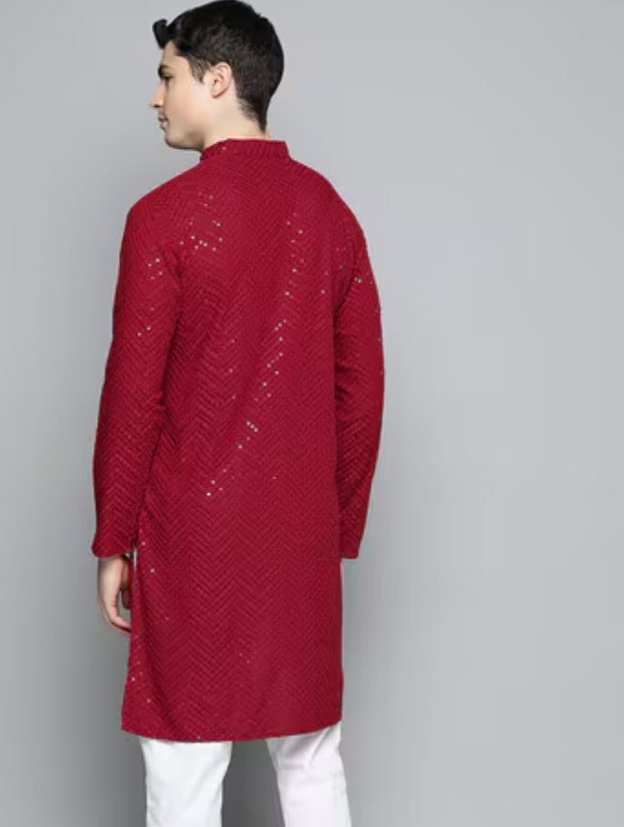 Men's Sequin Embellished Kurta - Festive Wear