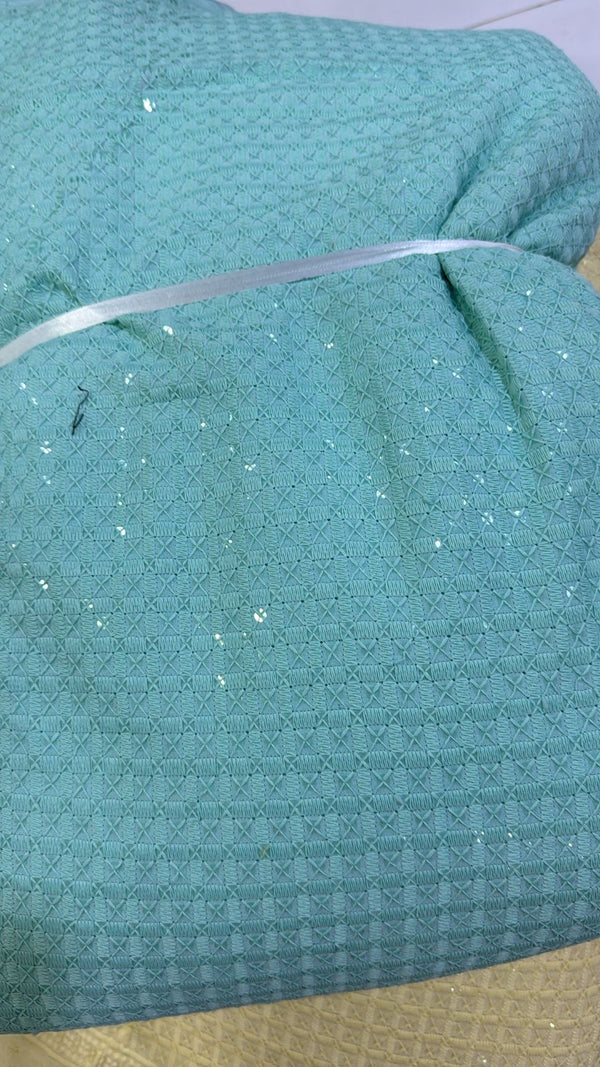 Men’s Chikankari Threadwork and Sequins Kurta - Aqua Blue