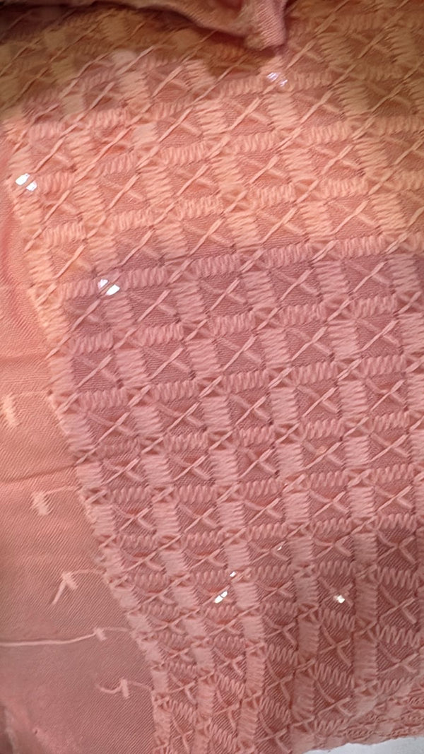 Men’s Chikankari Threadwork and Sequins Kurta - Peach