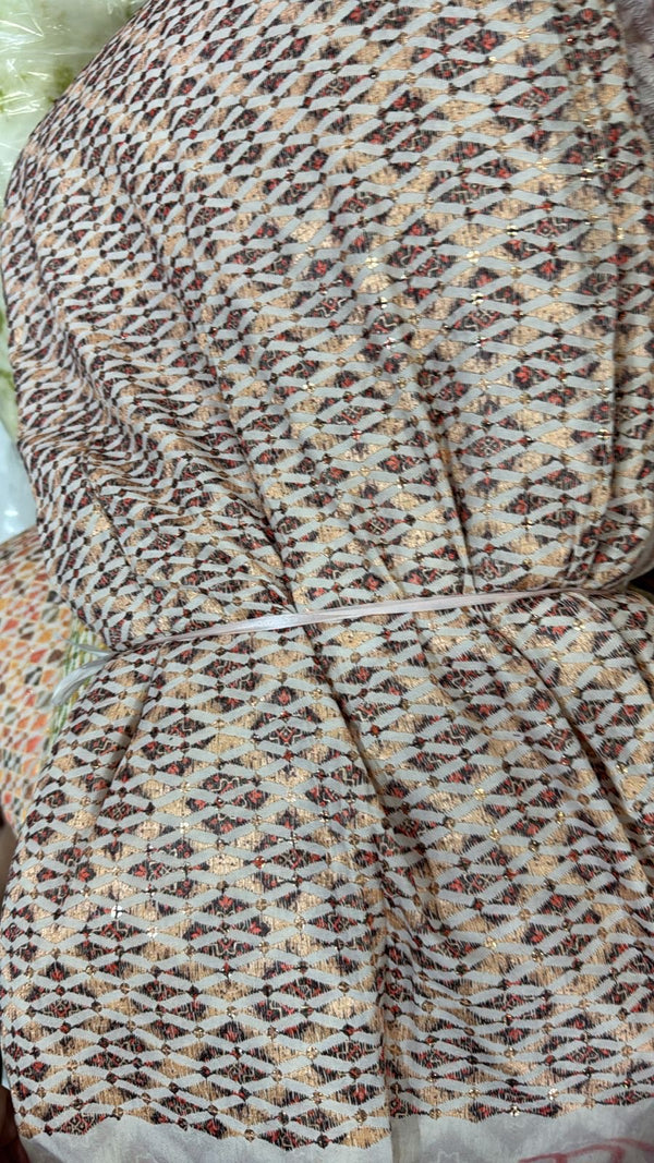 Men’s Cotton Printed Kurta with Embroidery & Metallic Touch - Brown & gold