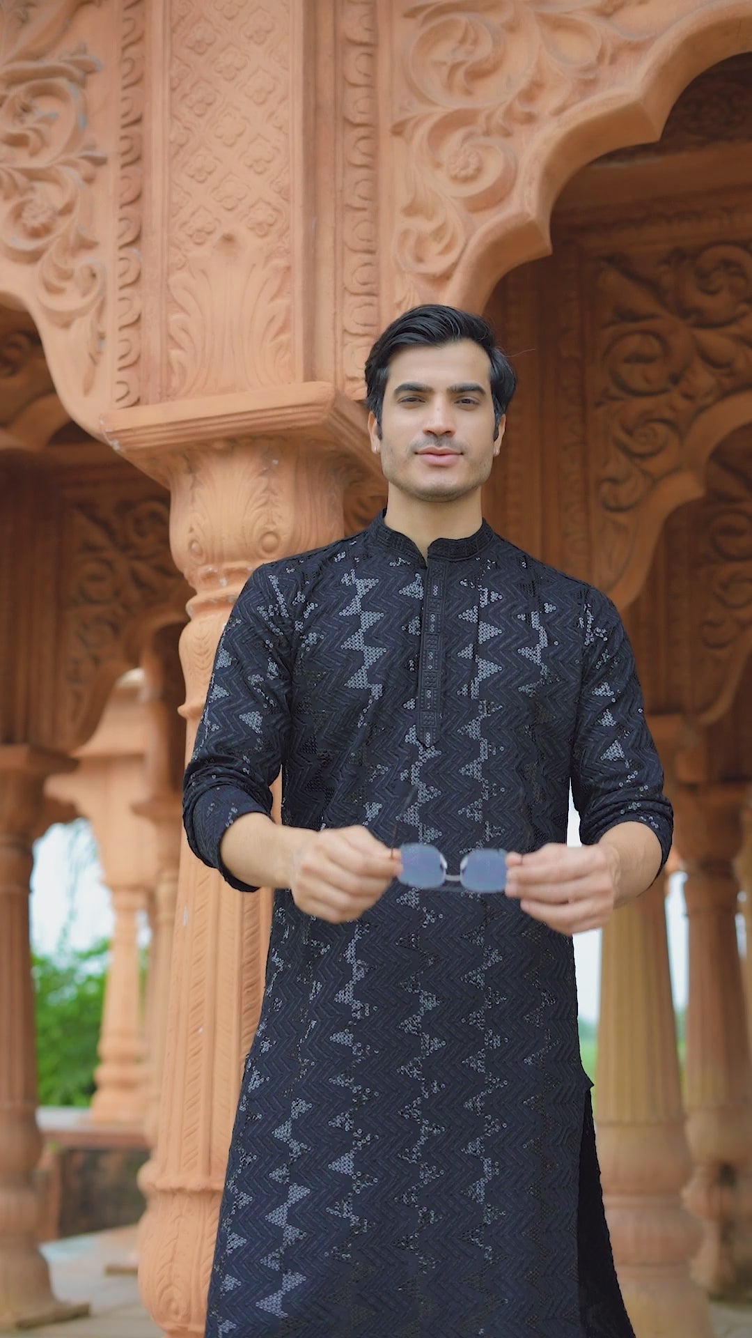 Men's Black Sequin Embellished Kurta