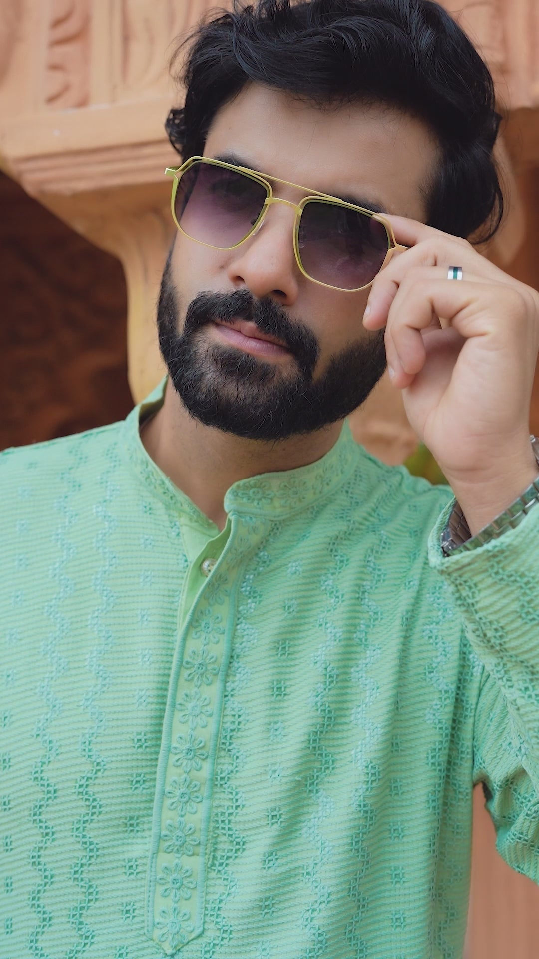 Men's Pista Green Chikankari Embroidered and Sequin Kurta