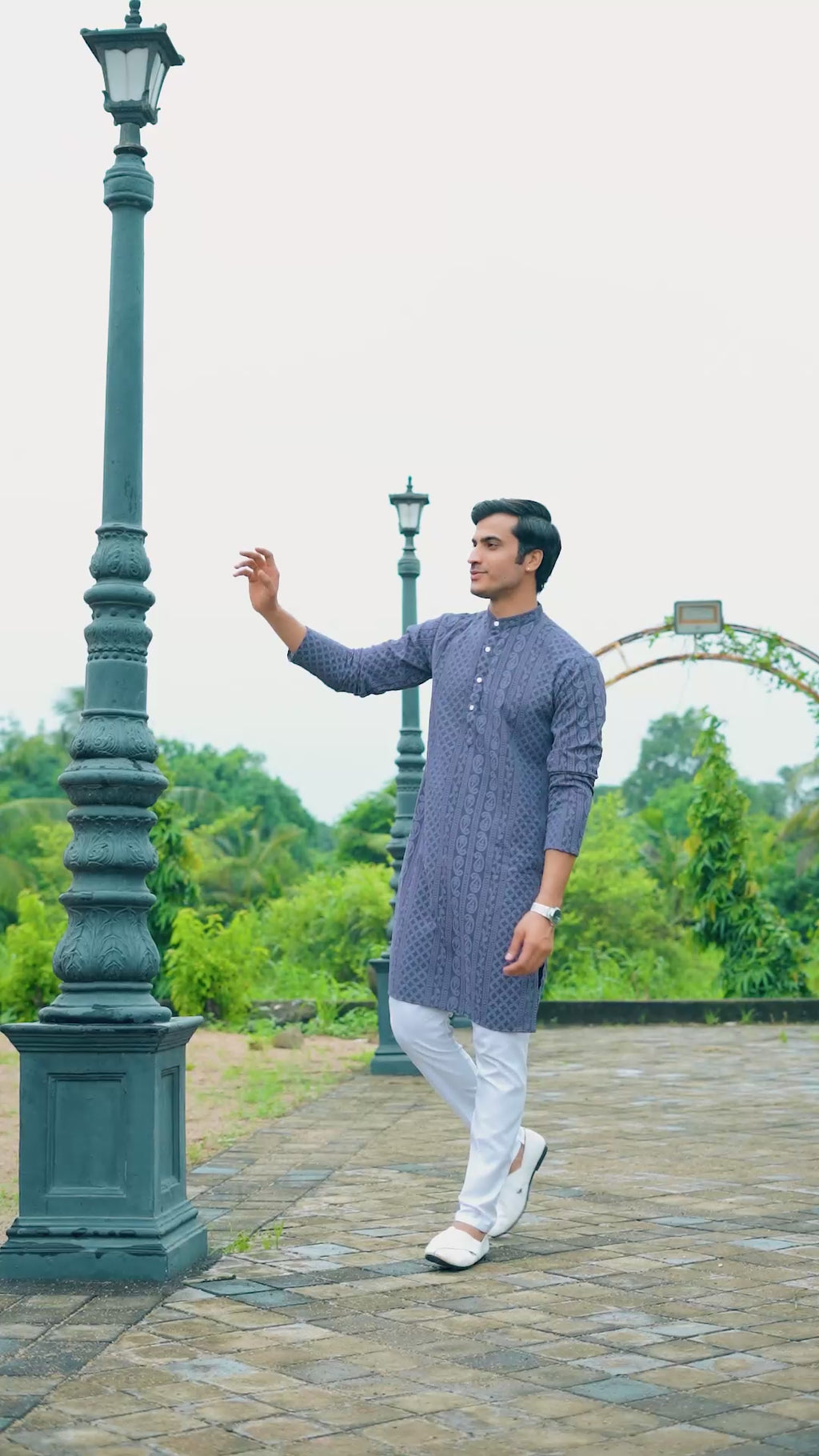 Grey Georgette Chikankari Kurta for Men with Fine Detailing