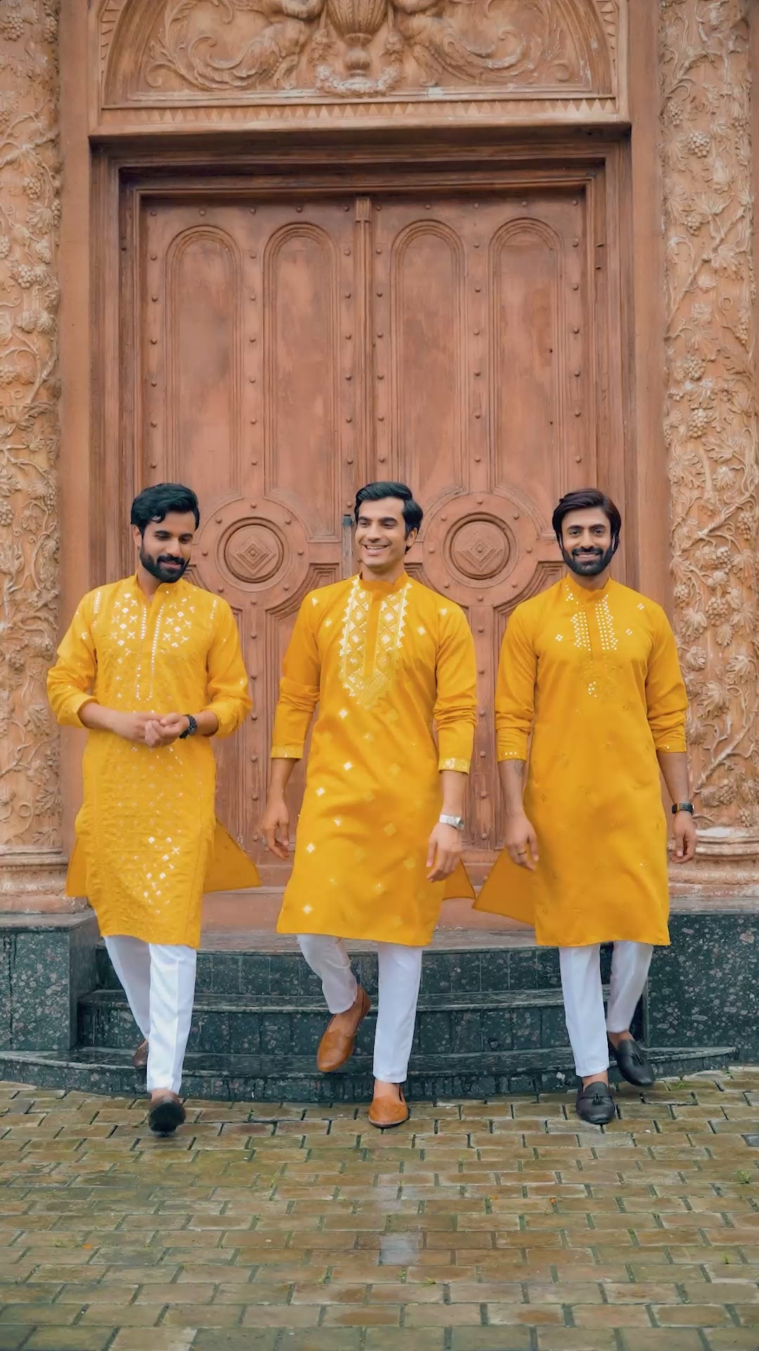 Mustard All-Over Mirror Embroidered Kurta Set for Men