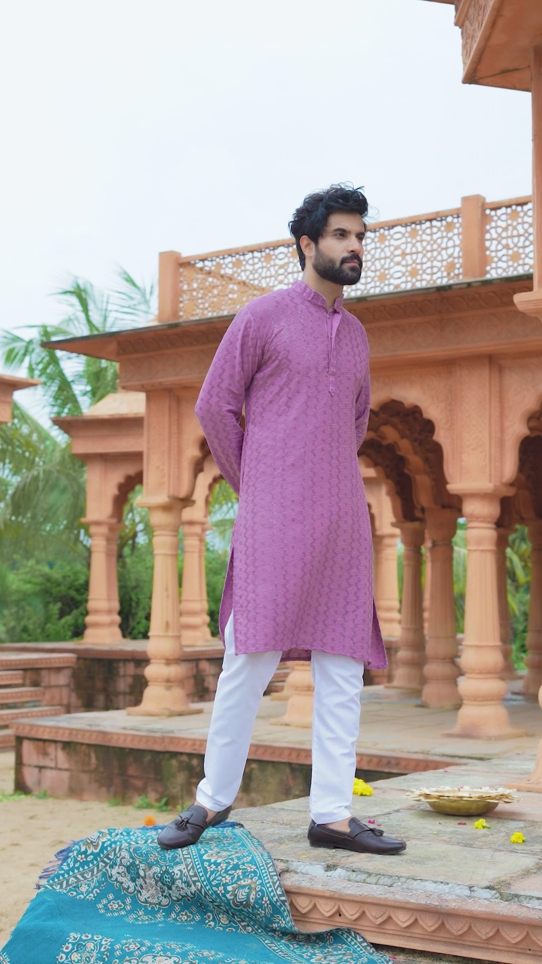 Men's Mauve Chikankari Embroidered and Sequin Kurta