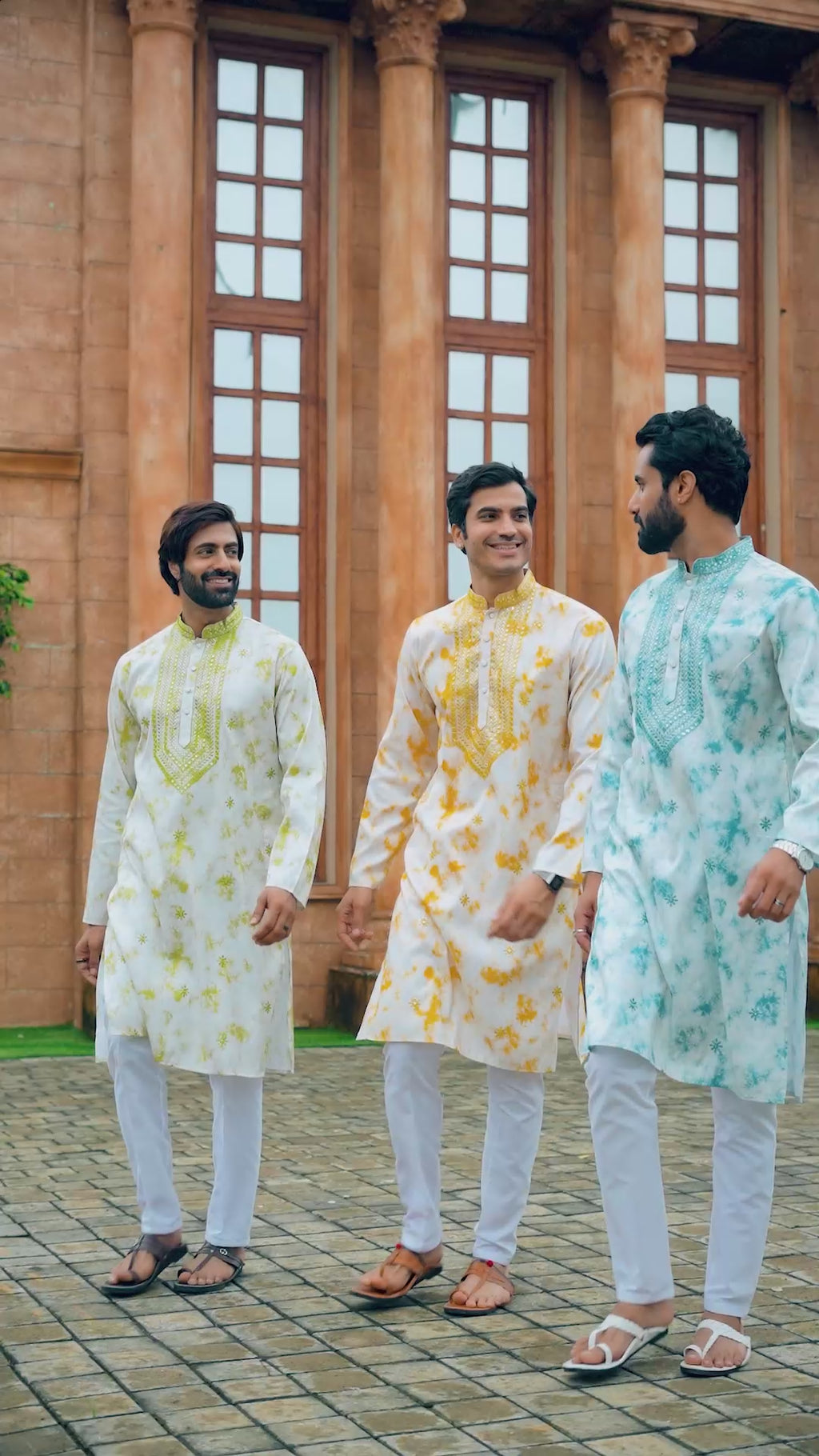 Yellow Tie-Dye Men's Kurta with Elegant Embroidery & Sparkling Sequins