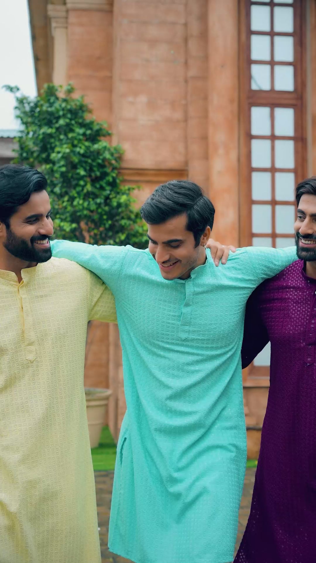 Men’s Butter Yellow Chikankari Threadwork and Sequins Kurta