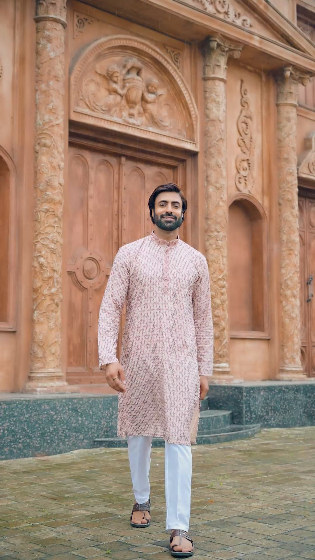 Men’s Cotton Printed Kurta with Embroidery & Metallic Details