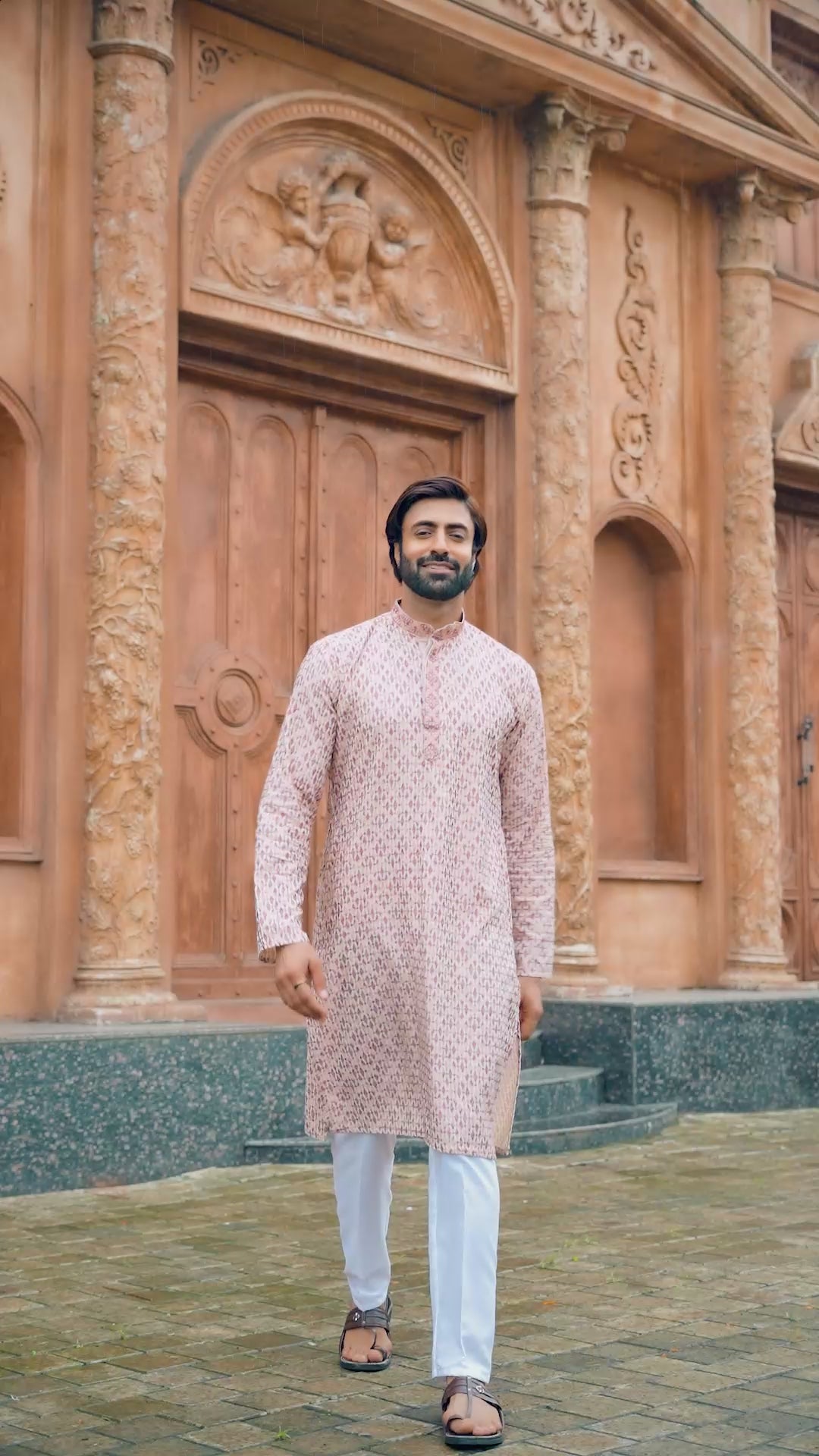 Men’s Cotton Printed Kurta with Embroidery & Metallic Details