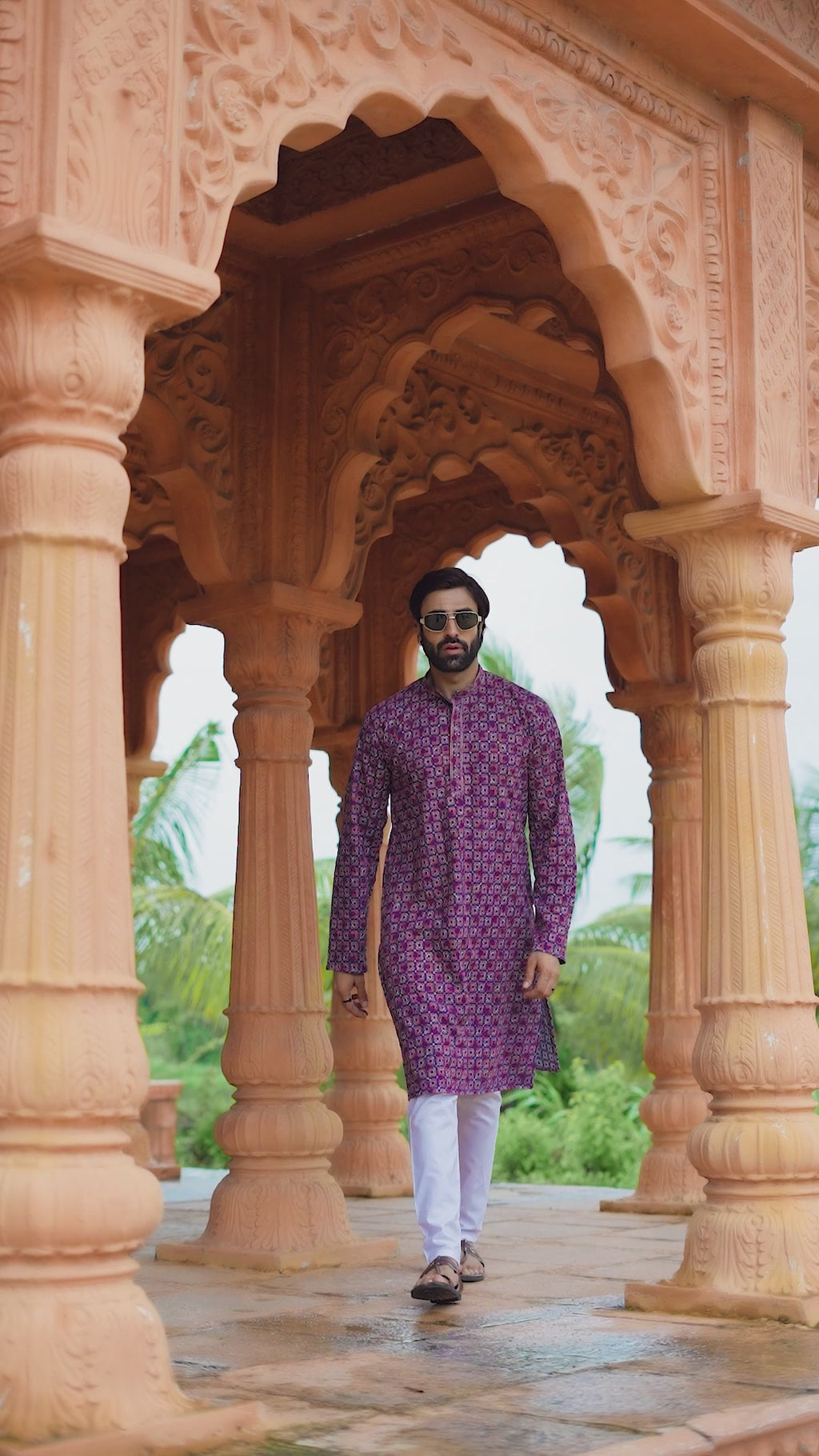 Regal Men’s Grid Print Chikankari Embroidered Kurta