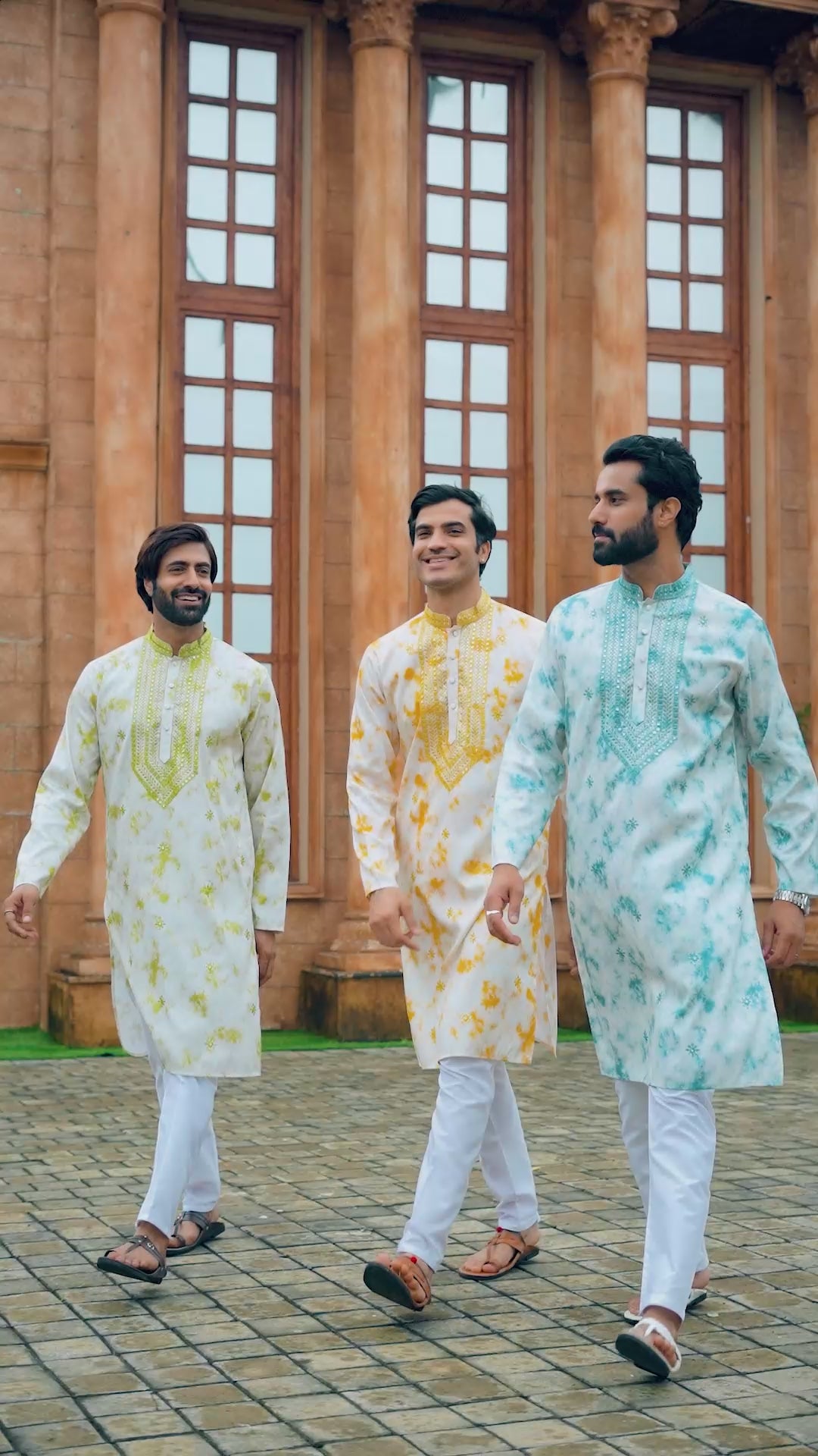 Olive Tie-Dye Men's Kurta with Elegant Embroidery & Sparkling Sequins