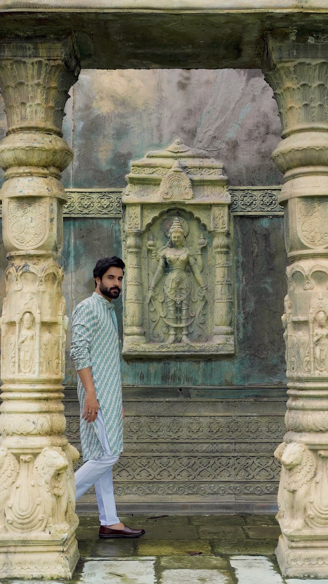 Blue Grey Designer Lucknowi Embroidered Men's Kurta Pyjama Set