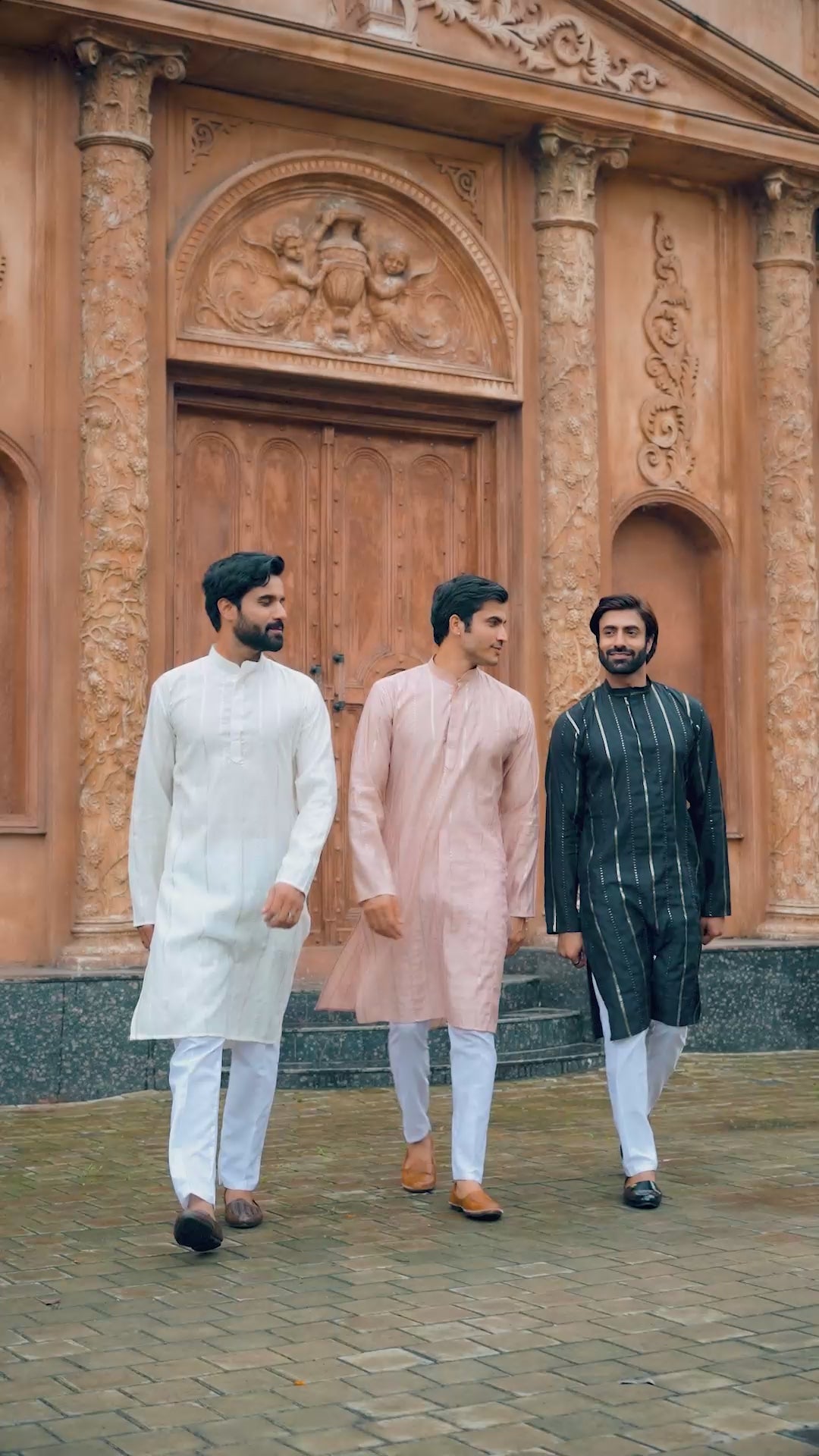 White Vertical Sequin Embroidered Men's Kurta Set in Silk Blend