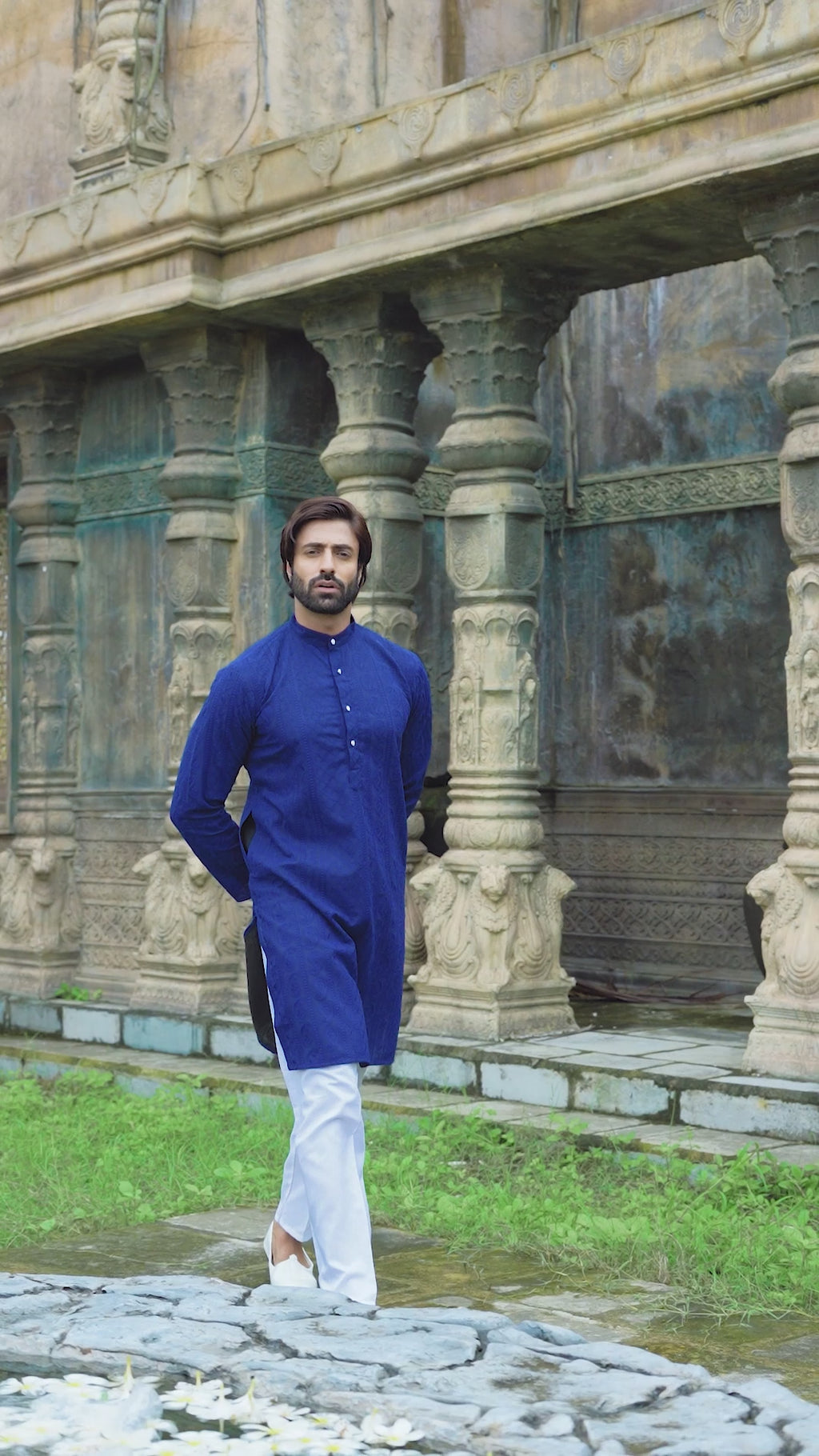 Sapphire Blue Georgette Chikankari Kurta for Men