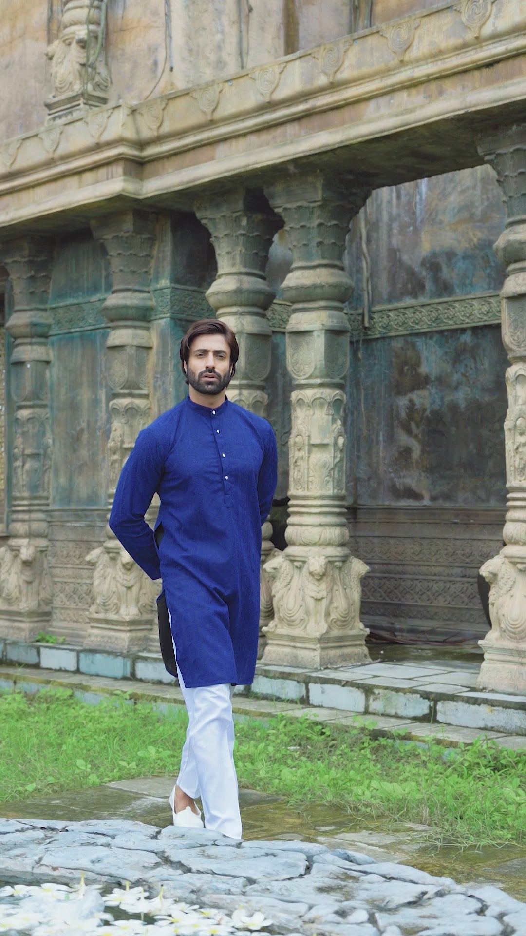 Sapphire Blue Georgette Chikankari Kurta for Men