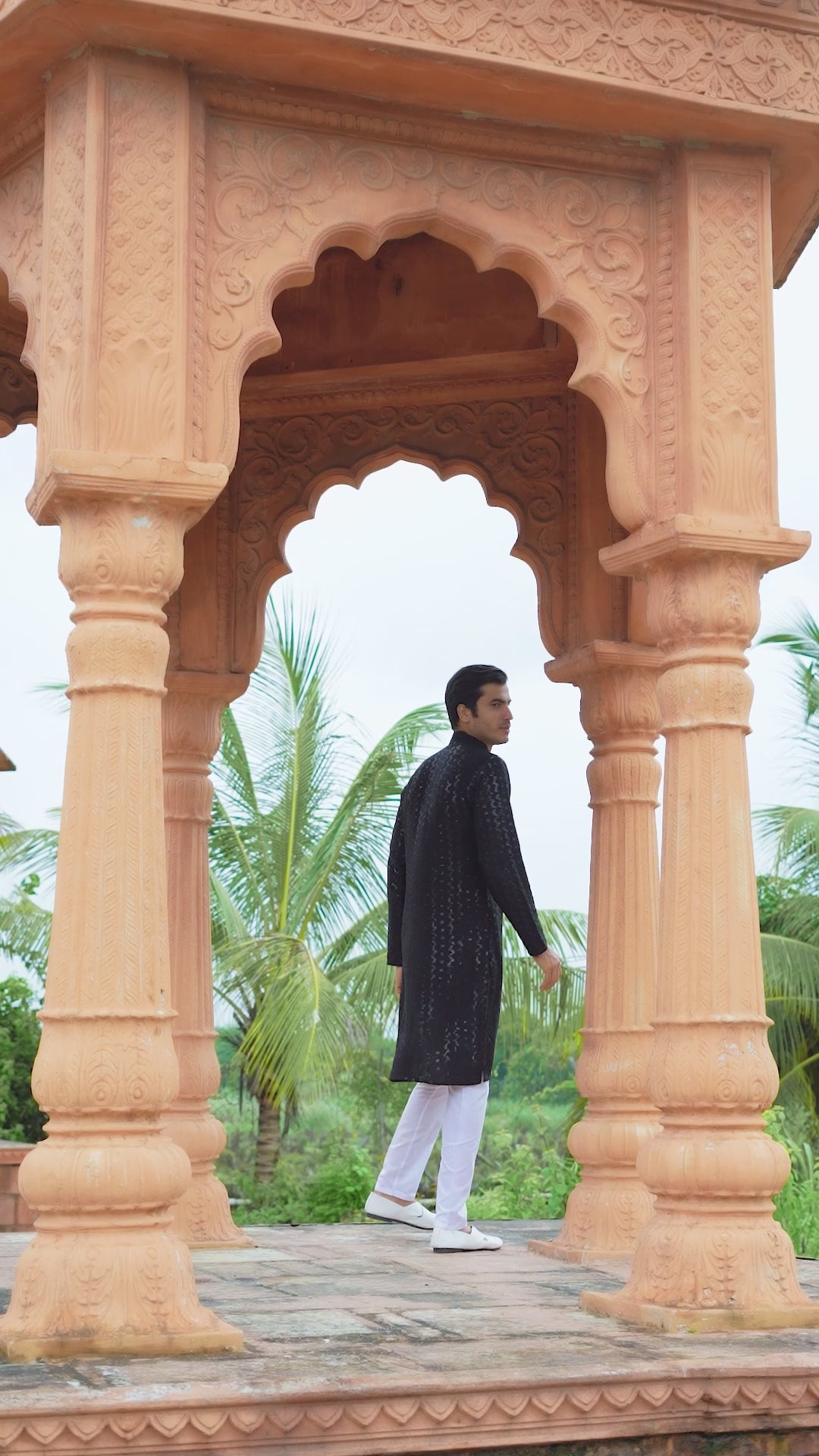 Men's Black Chikankari Embroidered and Sequin Kurta