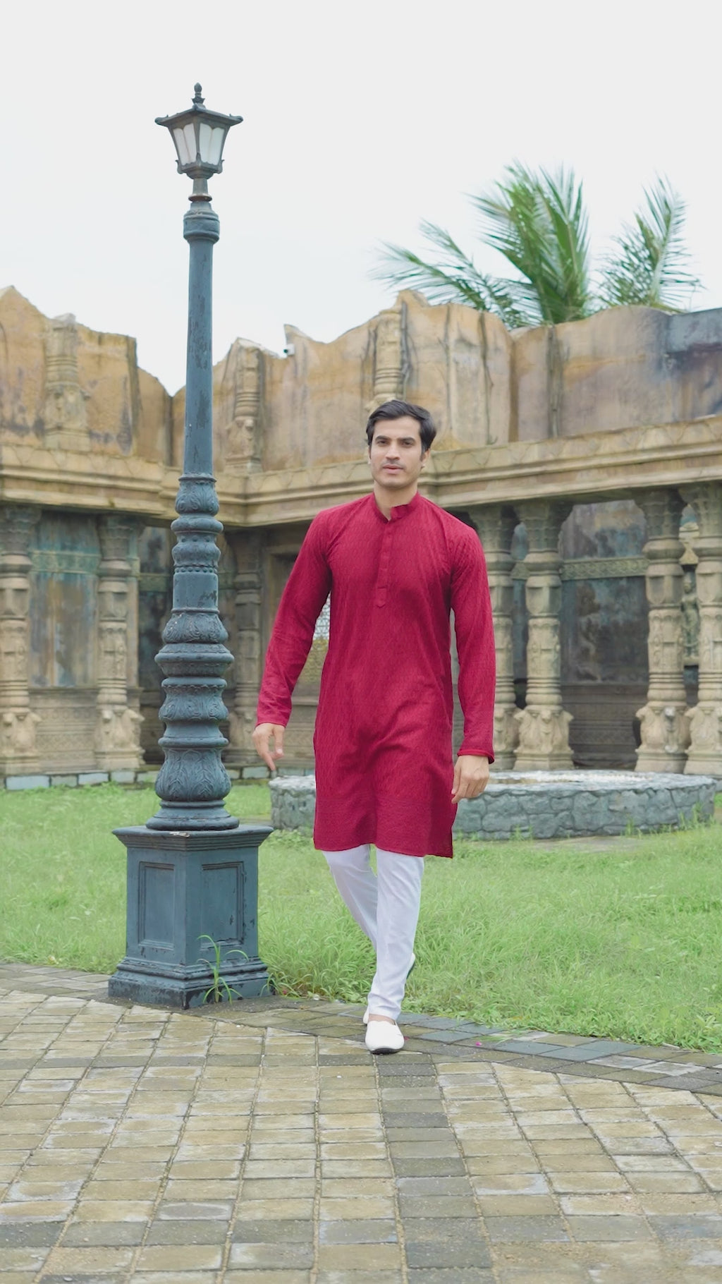 Maroon Chikankari Embroidered Men’s Kurta Pyjama Set