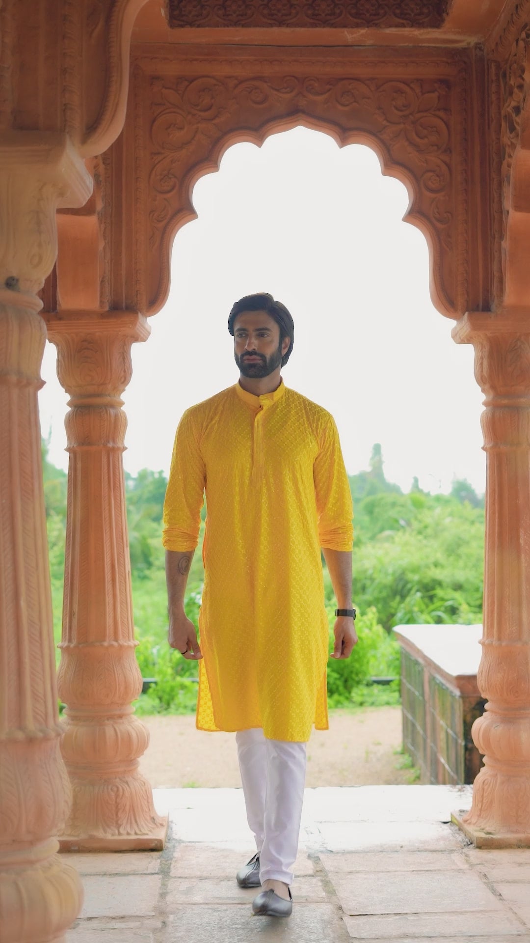 Men’s Mustard Viscose Kurta with Sequin Detailing
