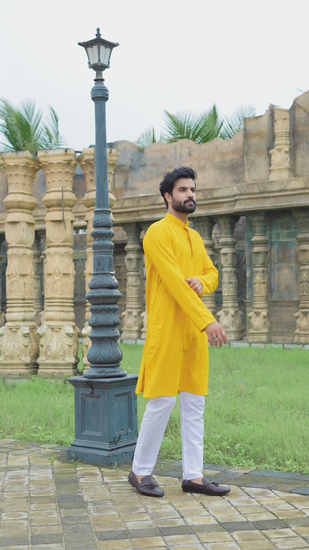 Yellow Chikankari Embroidered Men’s Kurta Pyjama Set