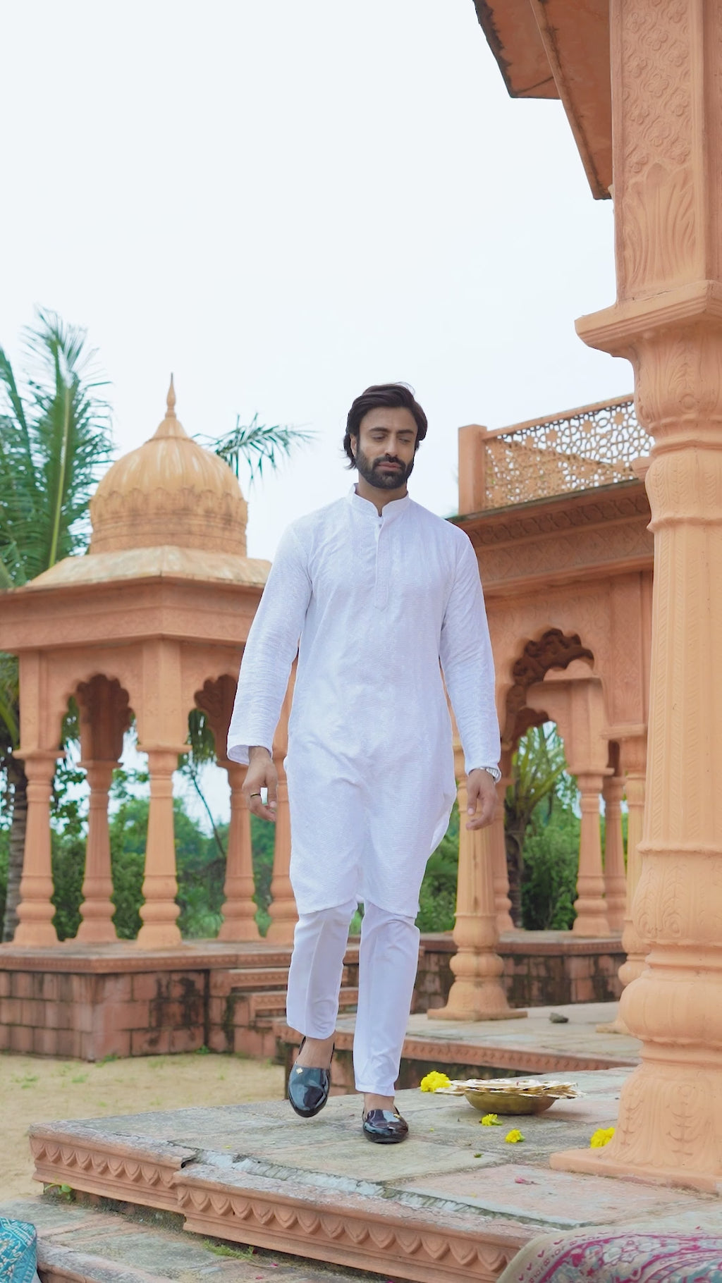 Men's White Chikankari Embroidered and Sequin Kurta