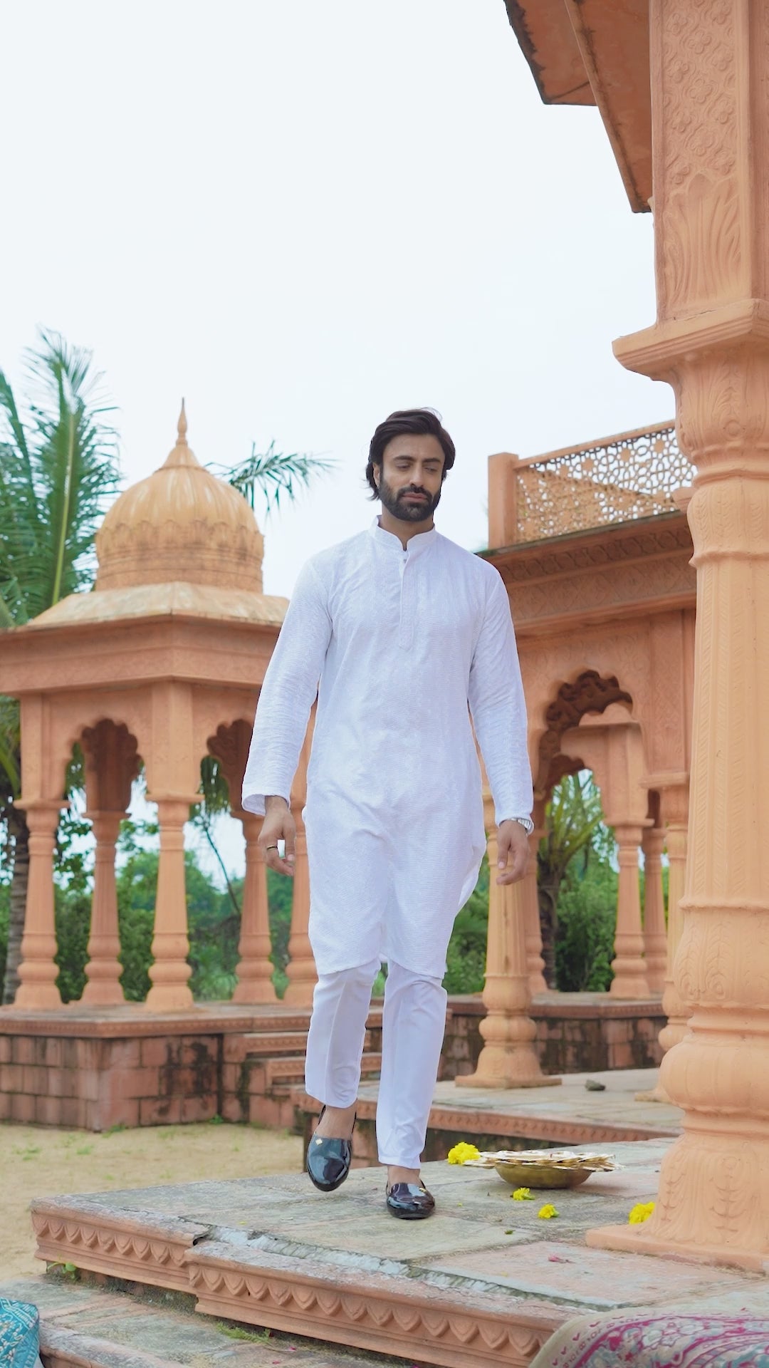Men's White Chikankari Embroidered and Sequin Kurta