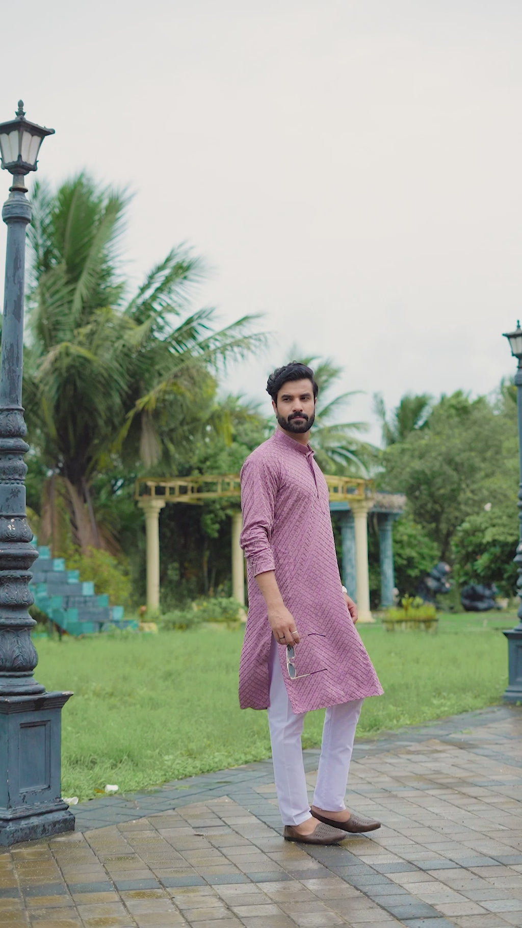 Men’s Mauve Viscose Kurta with Sequin Detailing