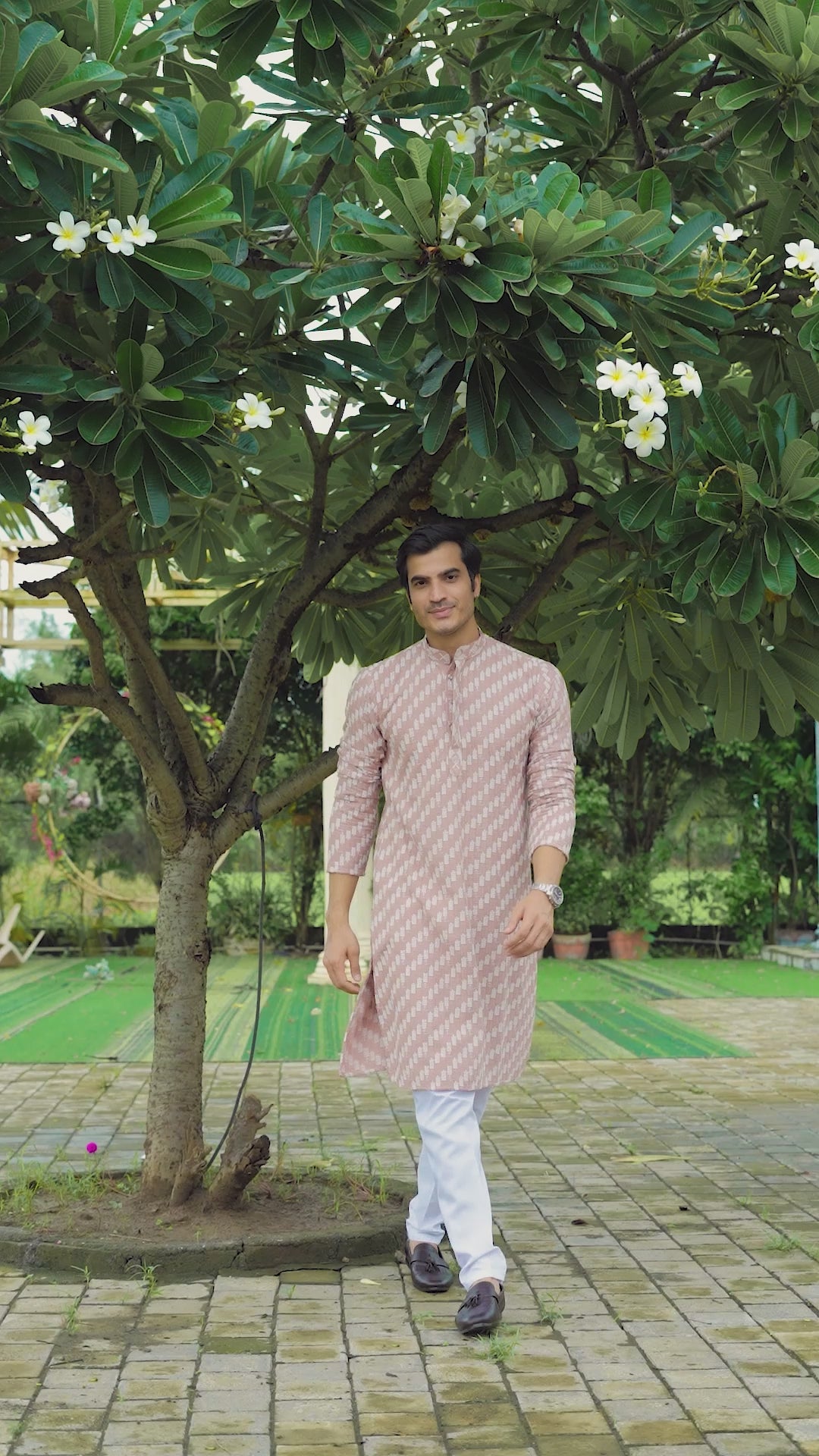 Rust Pink Designer Lucknowi Embroidered Men's Kurta Pyjama Set