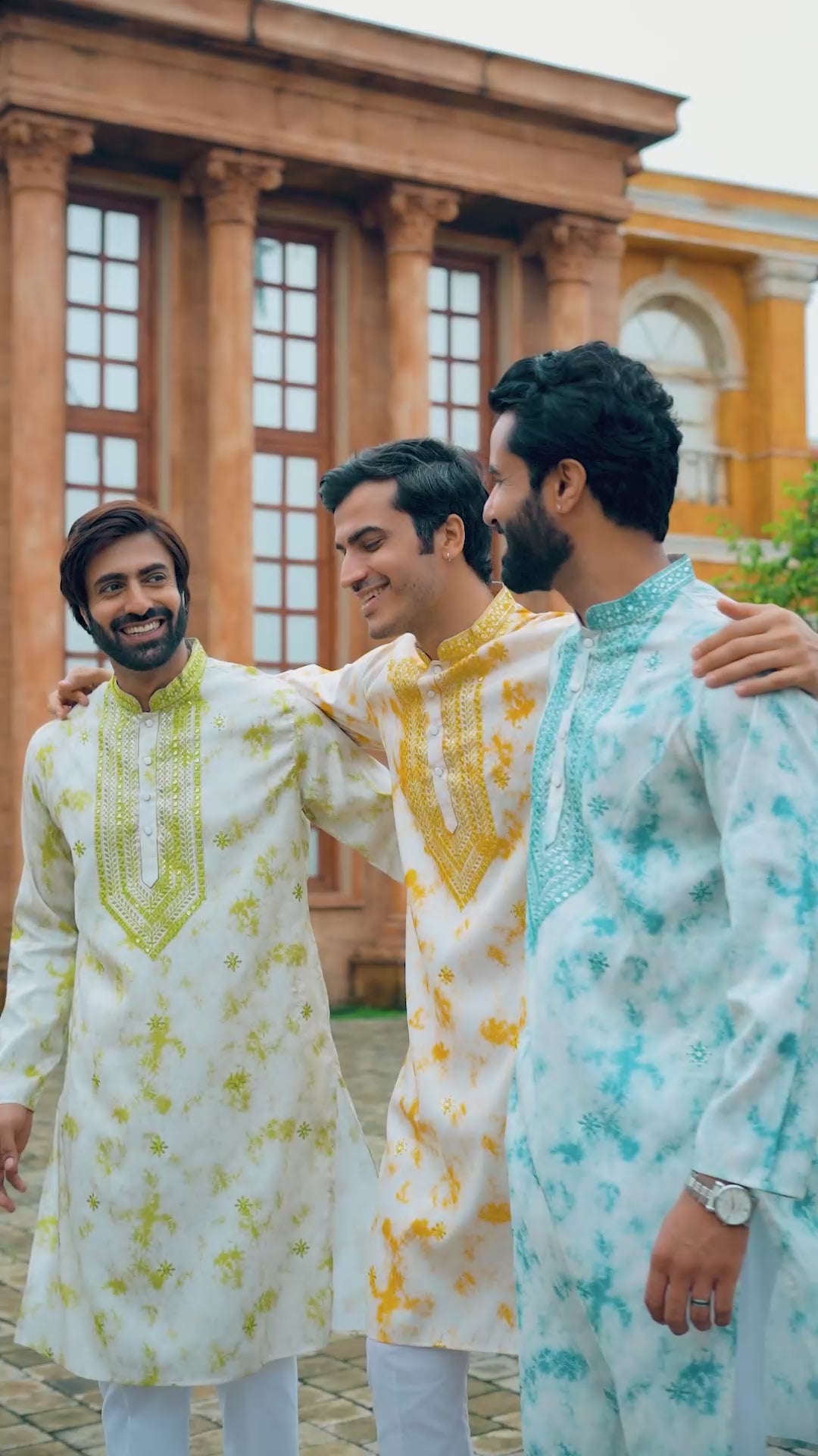 Blue Tie-Dye Men's Kurta with Elegant Embroidery & Sparkling Sequins