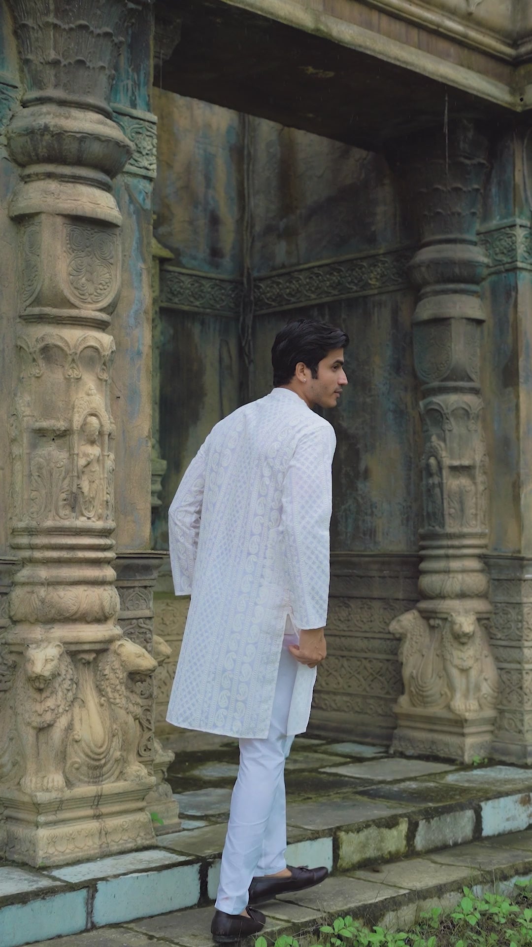 White Georgette Chikankari Kurta for Men with Fine Detailing