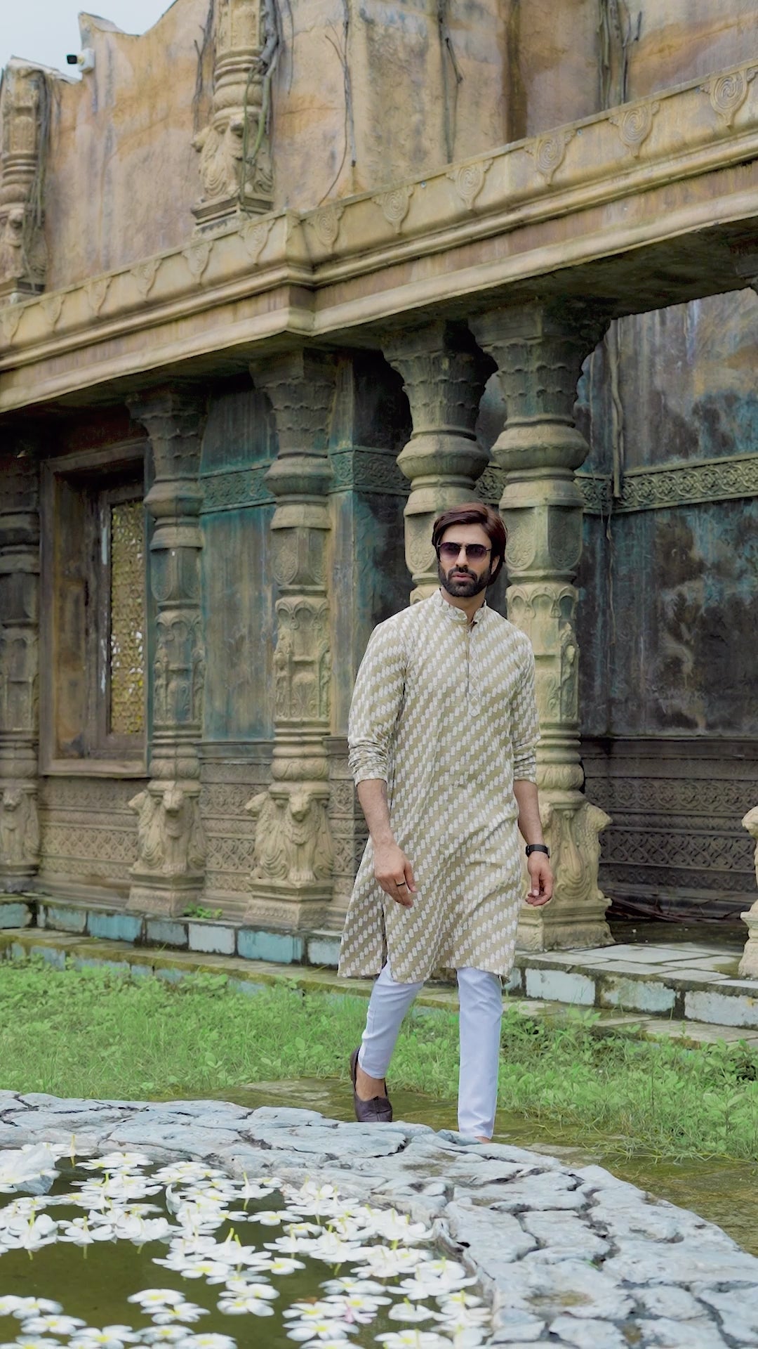 Dark Brown Designer Lucknowi Embroidered Men's Kurta Pyjama Set