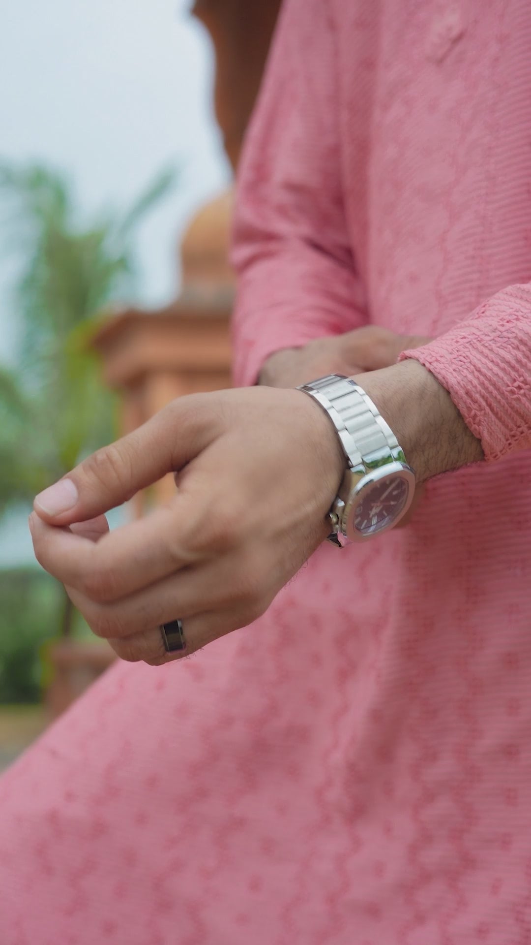 Men's Peach Chikankari Embroidered and Sequin Kurta