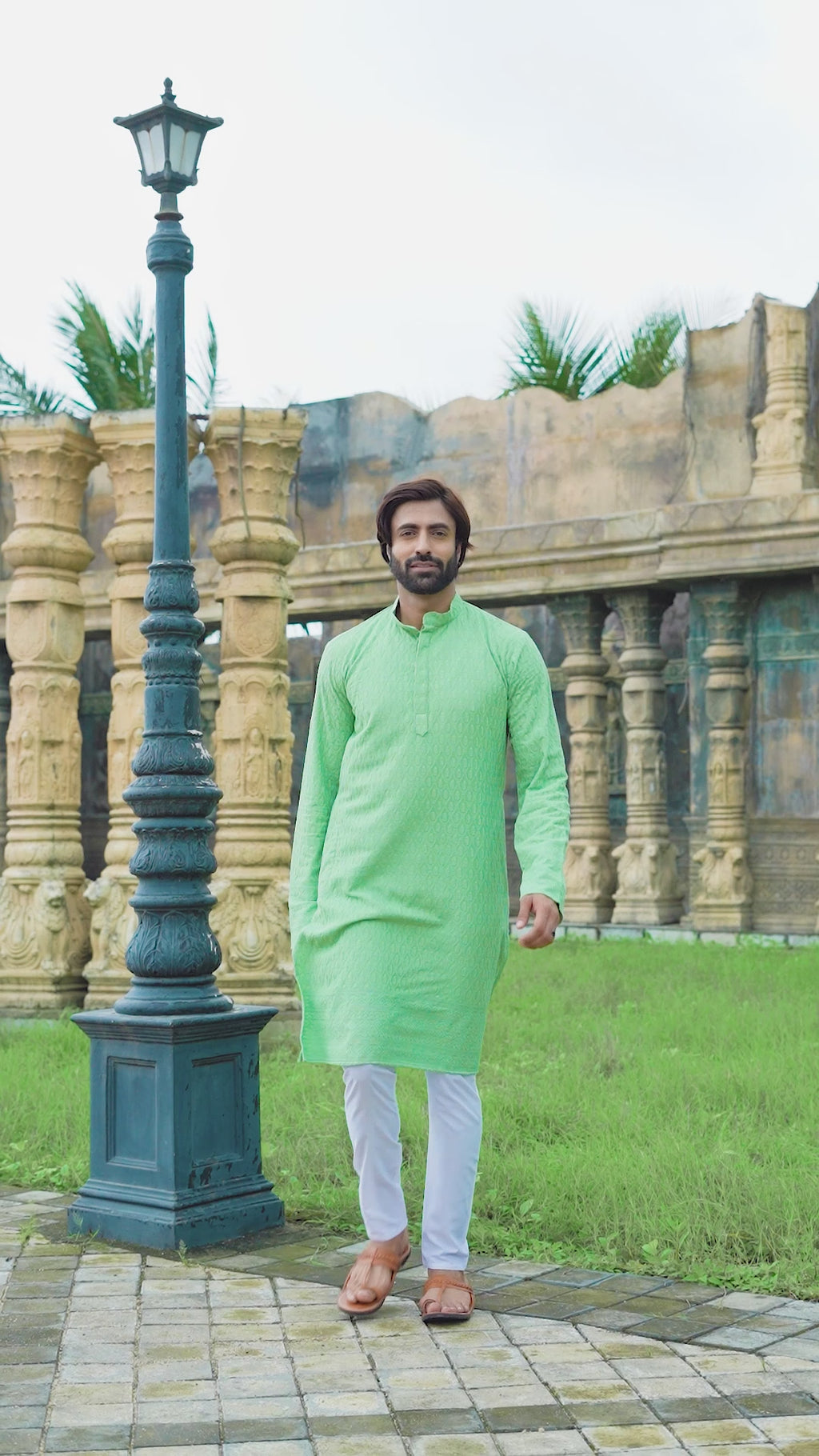 Pista Green Chikankari Embroidered Men’s Kurta Pyjama Set