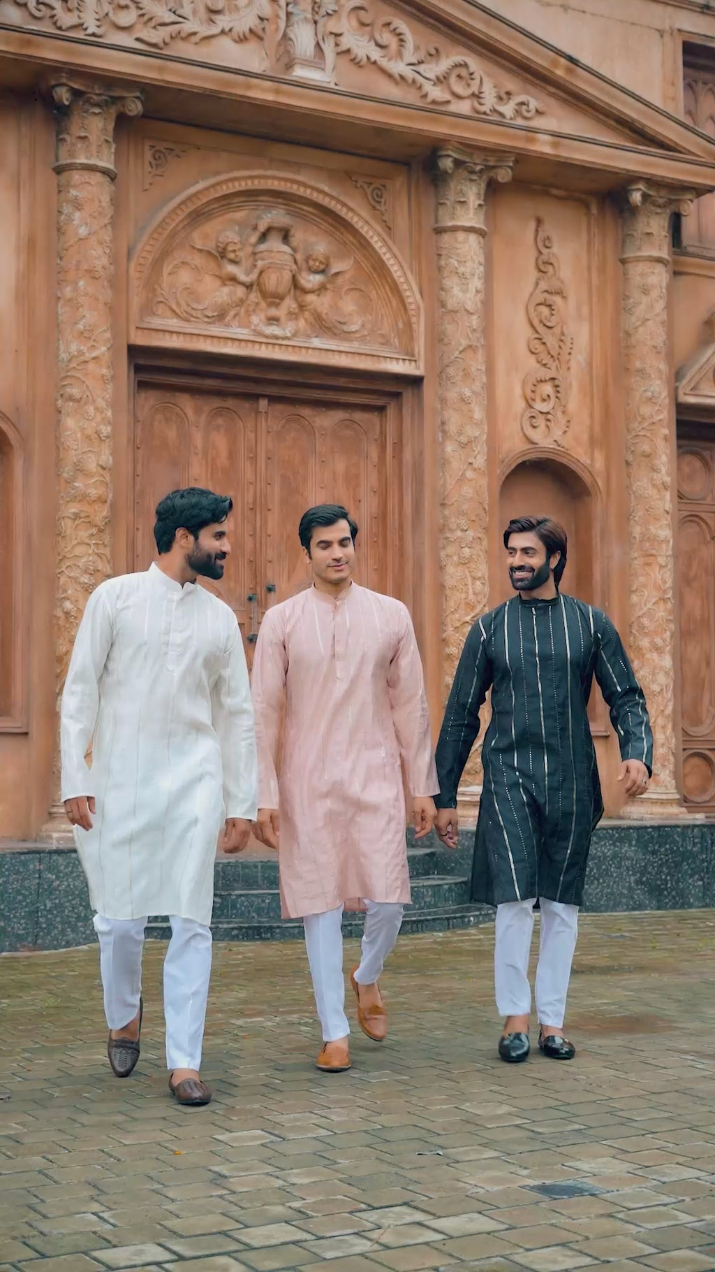 Maroon Vertical Sequin Embroidered Men's Kurta Set in Silk Blend