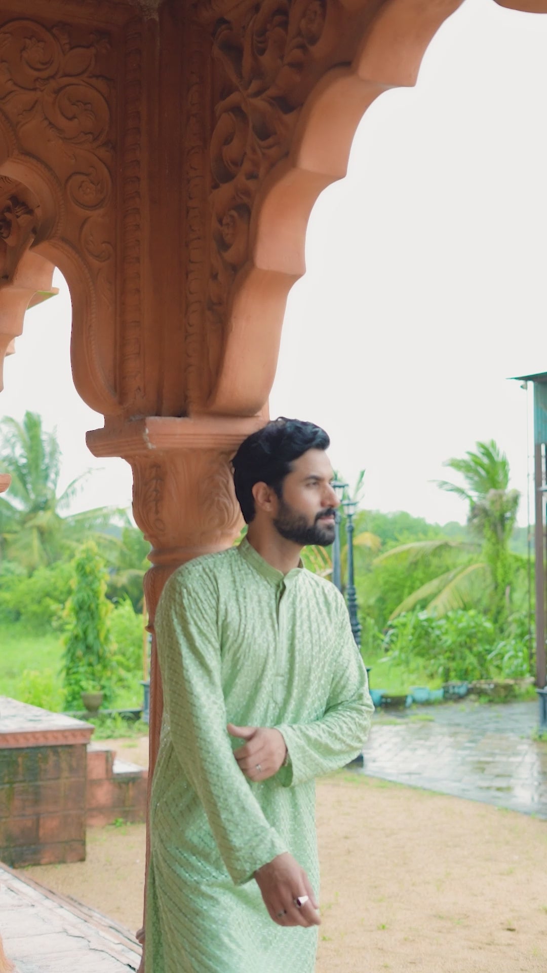 Men’s Pista Green Viscose Kurta with Sequin Detailing